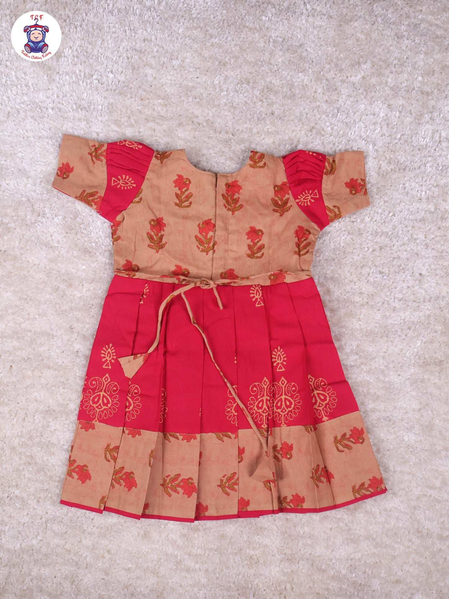 Cream & Red Floral - Girls Readymade Long Frock