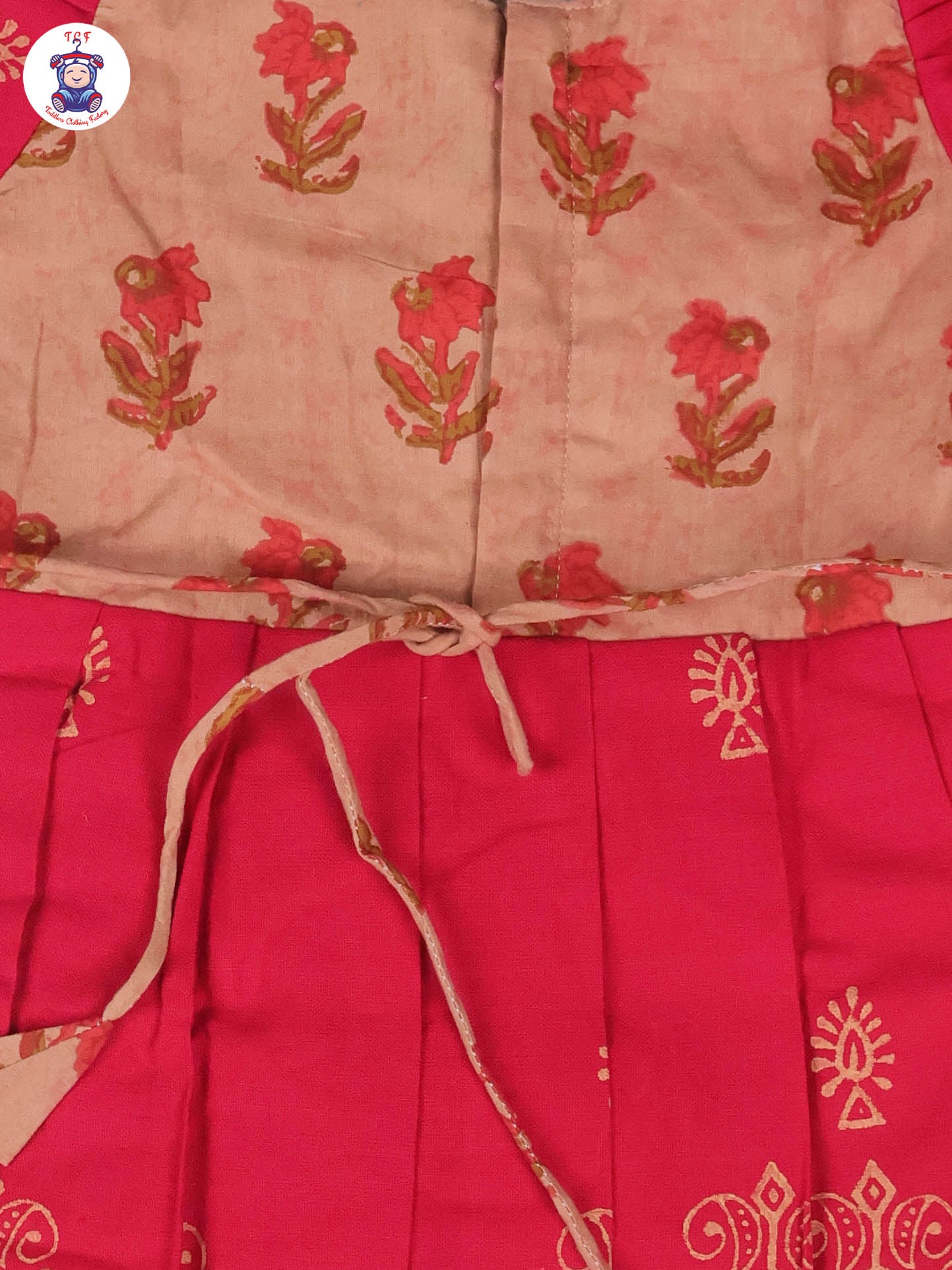 Cream & Red Floral - Girls Readymade Long Frock