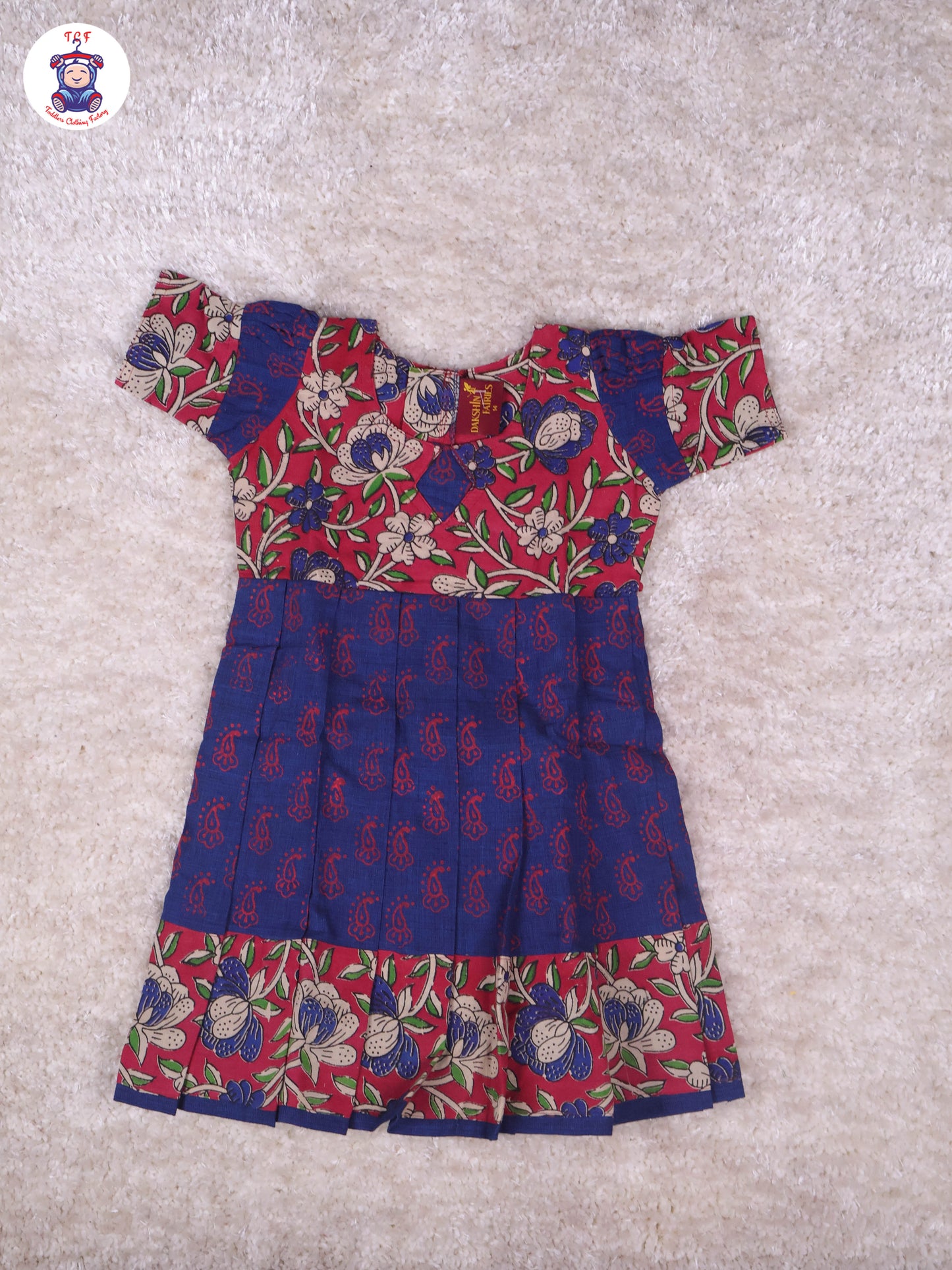 Magenta & Dark Blue Floral - Girls Readymade Long Frock