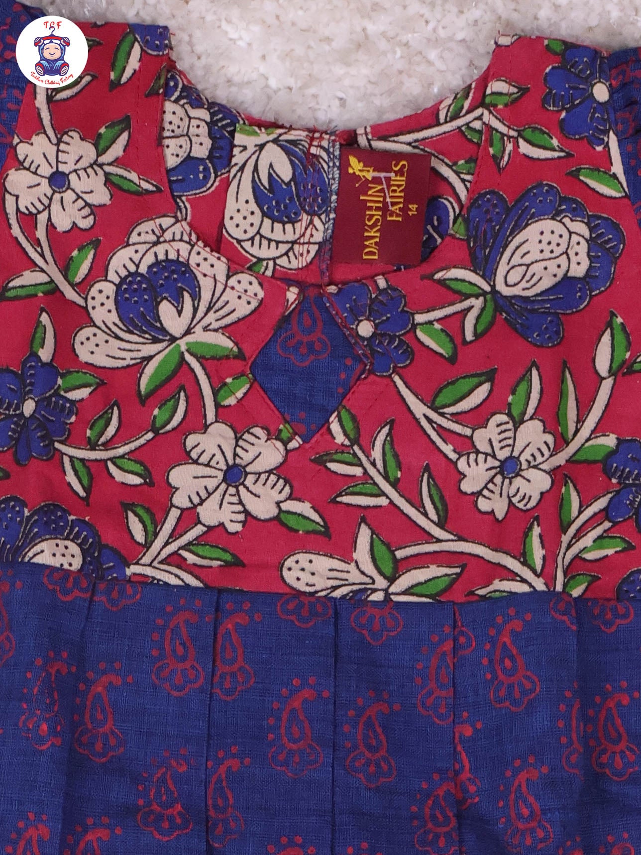 Magenta & Dark Blue Floral - Girls Readymade Long Frock