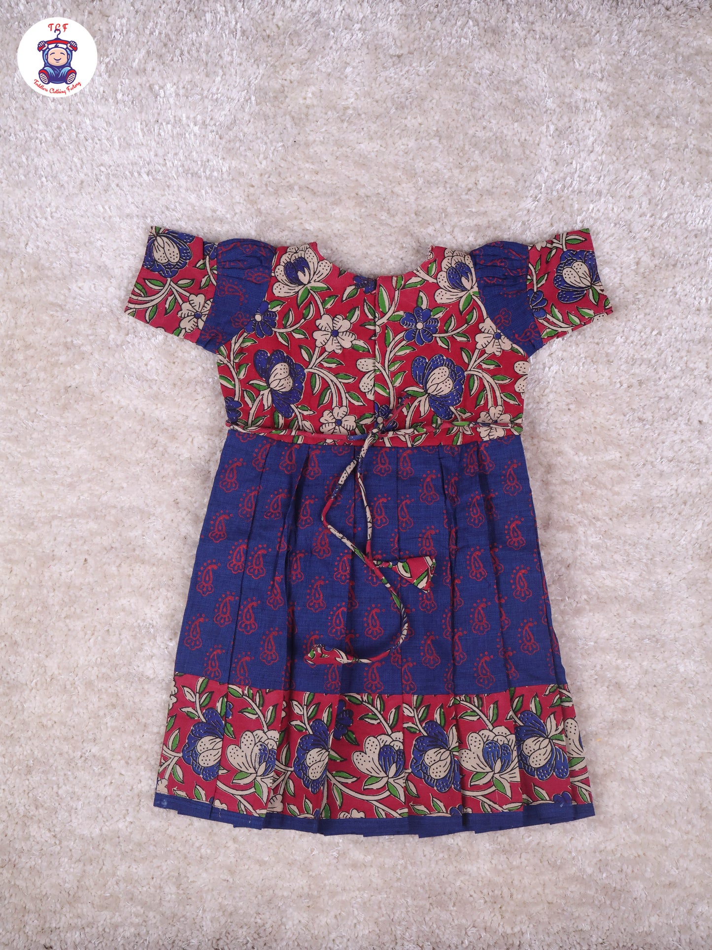 Magenta & Dark Blue Floral - Girls Readymade Long Frock