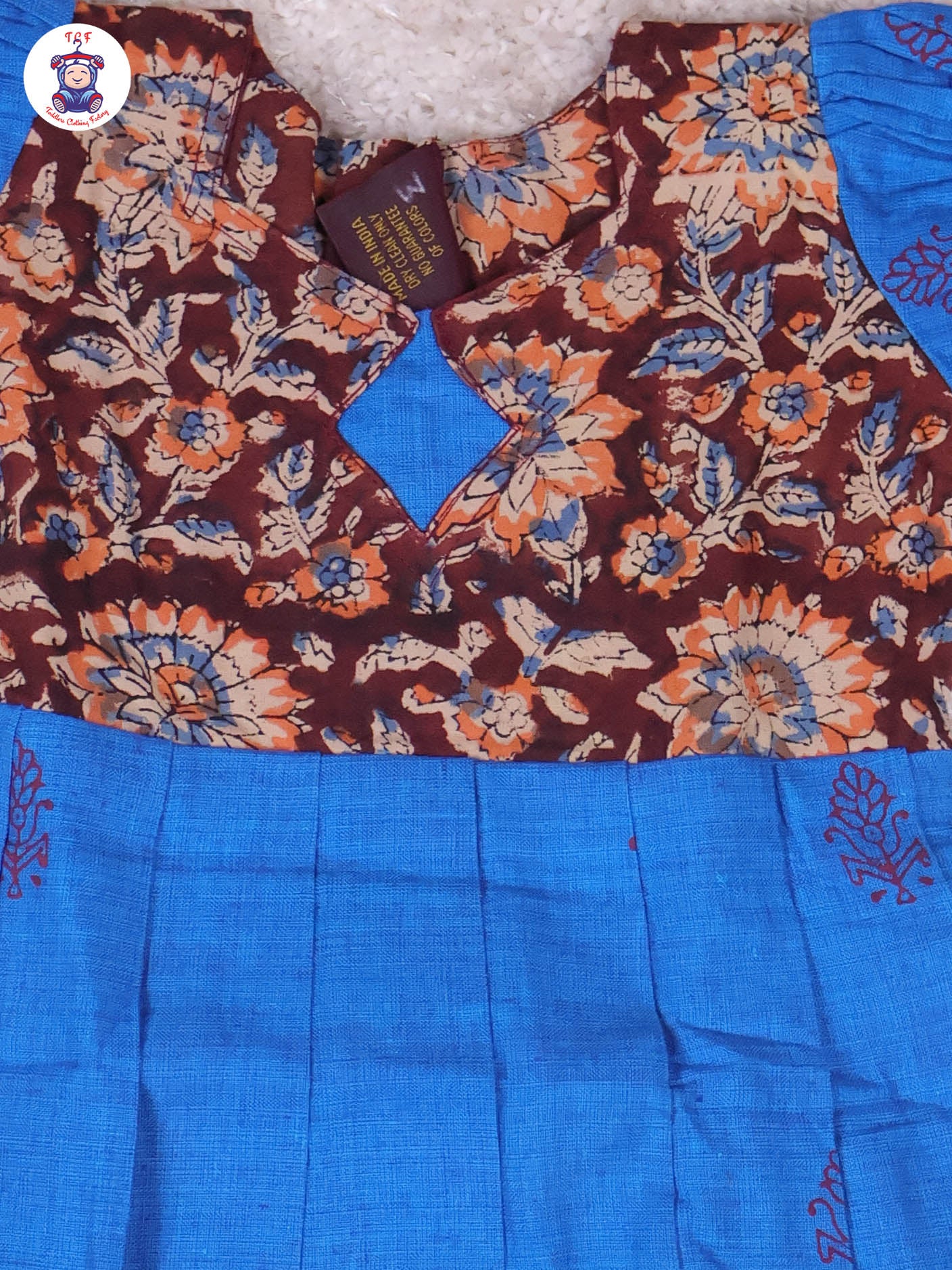 Dark Brown & Blue Floral - Girls Readymade Long Frock