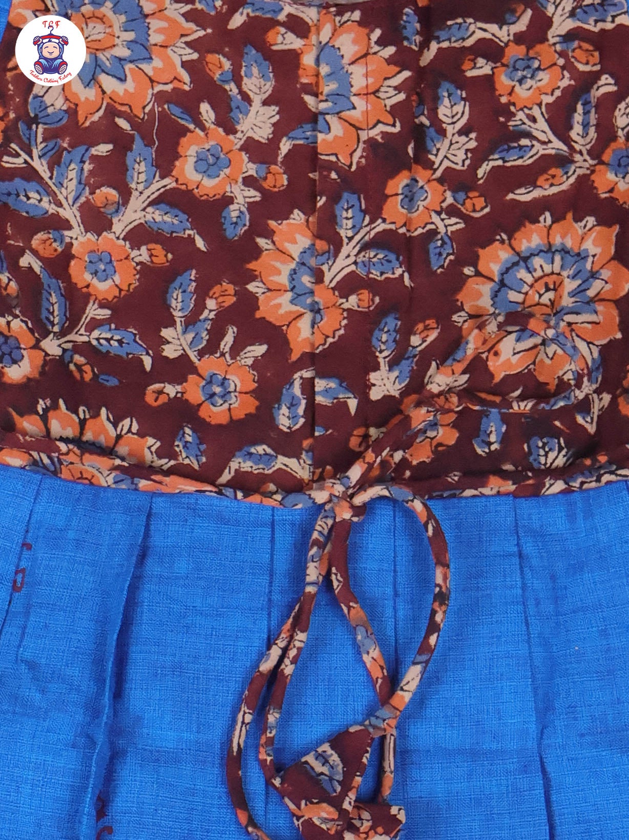Dark Brown & Blue Floral - Girls Readymade Long Frock