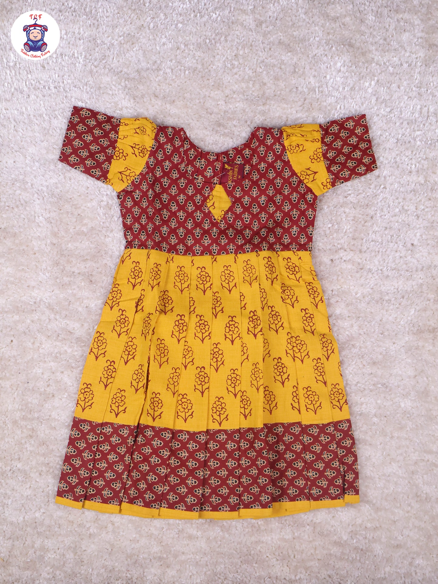 Brown & Mustard Floral - Girls Readymade Long Frock