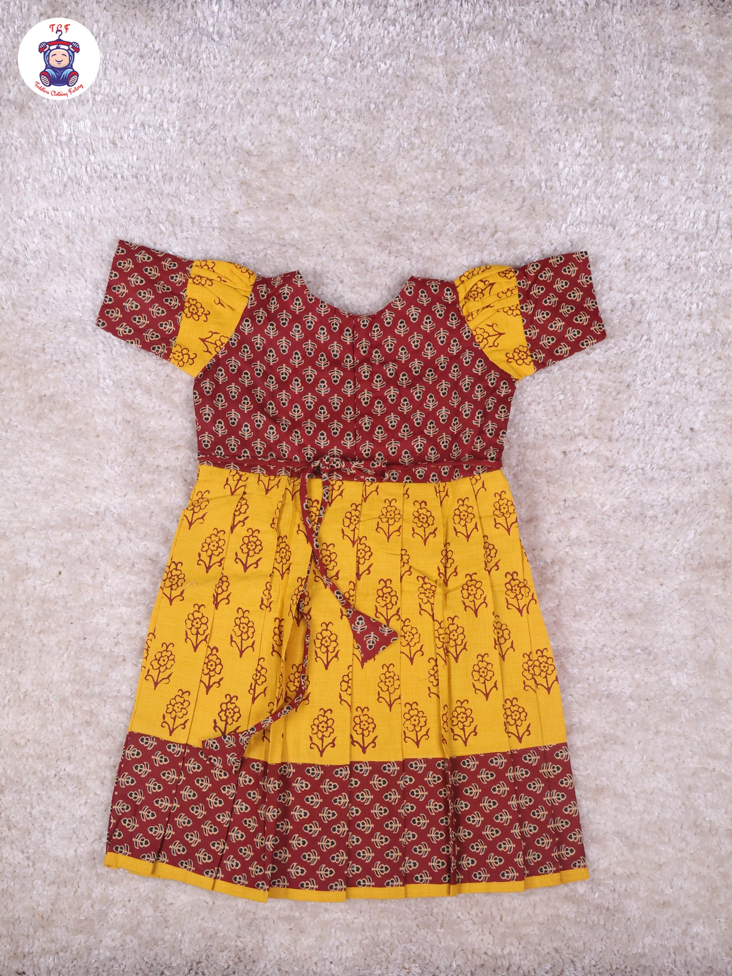 Brown & Mustard Floral - Girls Readymade Long Frock