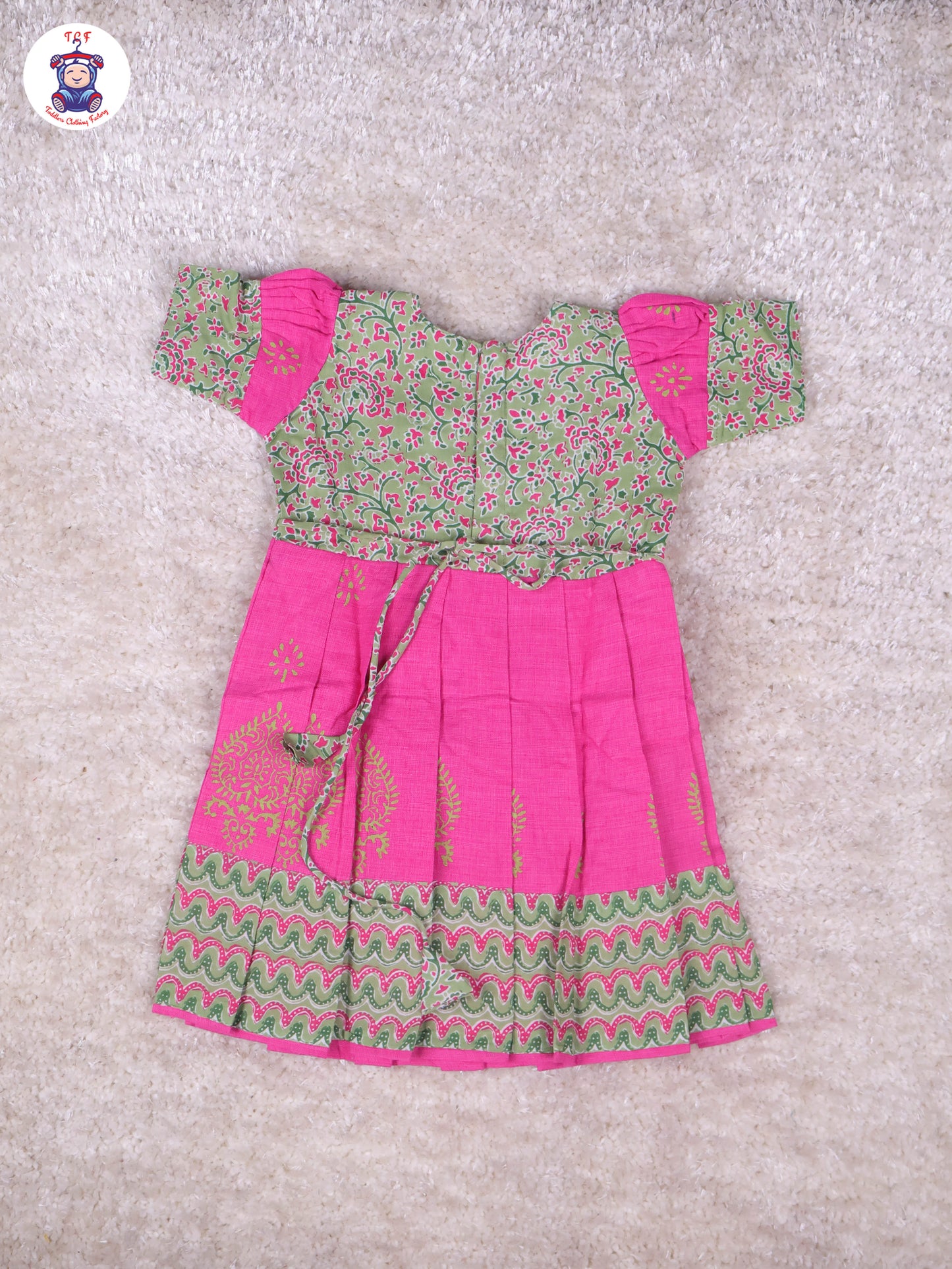 Lite Green & Pink Floral - Girls Readymade Long Frock
