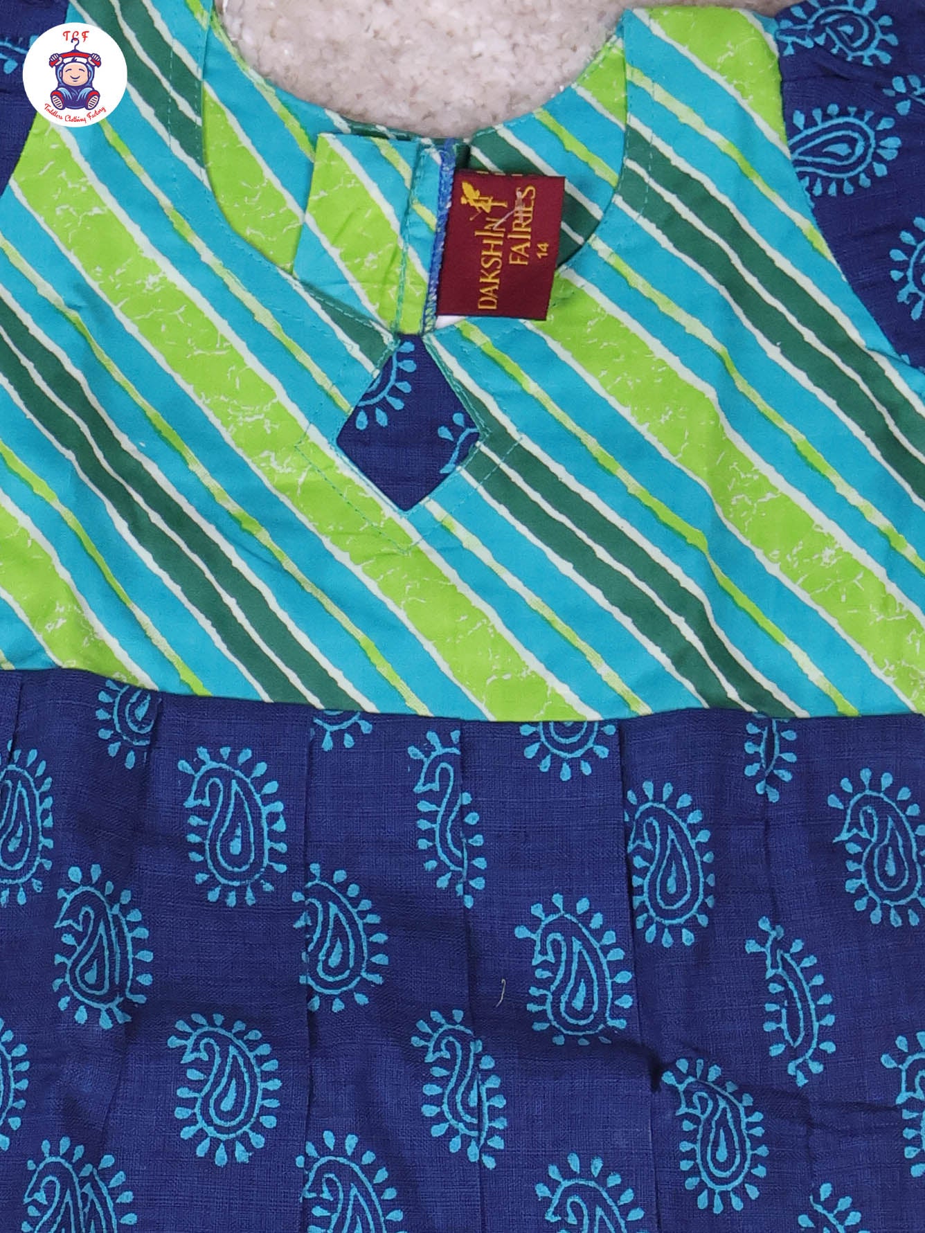 Green & Blue - Girls Readymade Long Frock