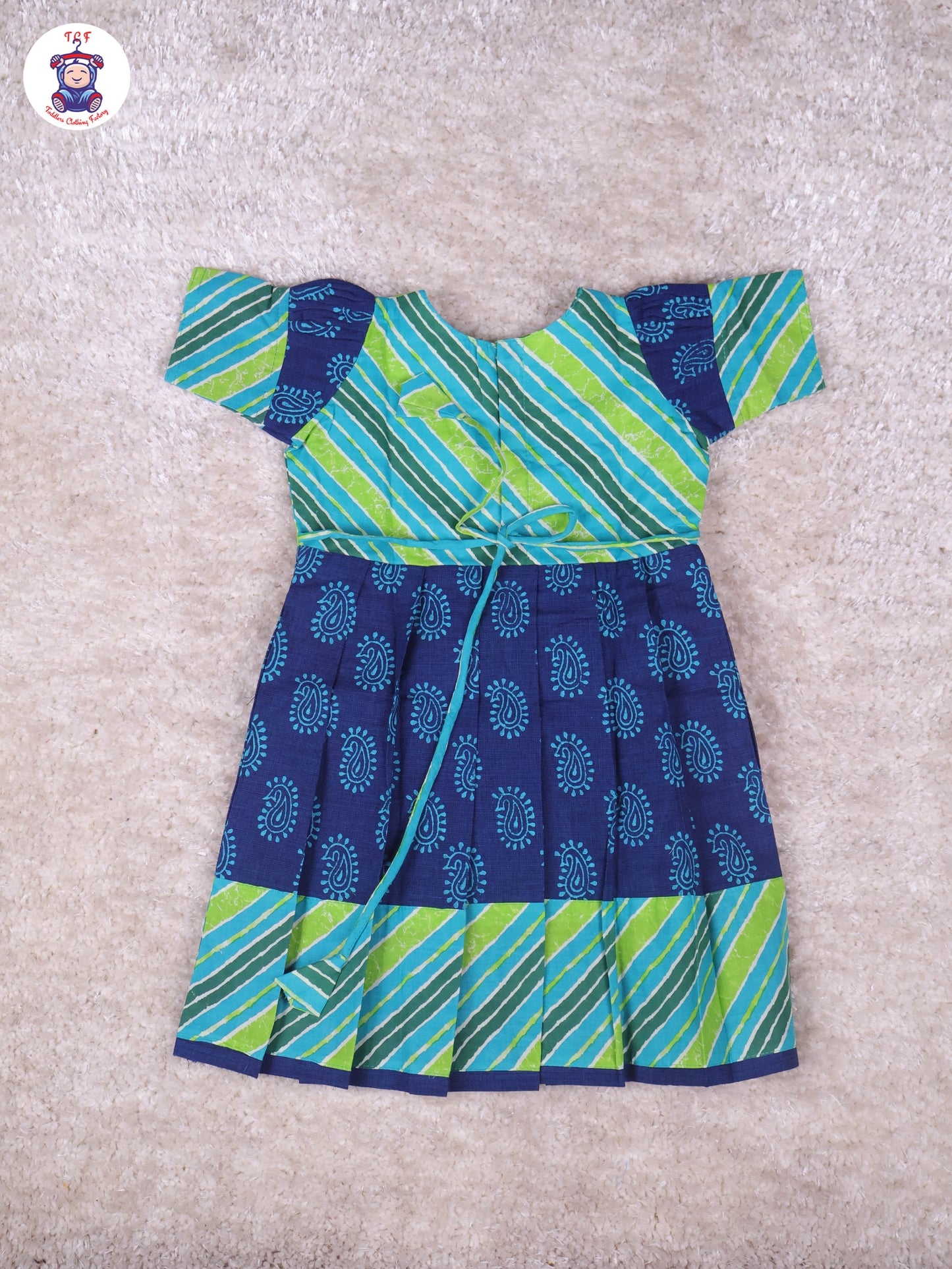 Green & Blue - Girls Readymade Long Frock