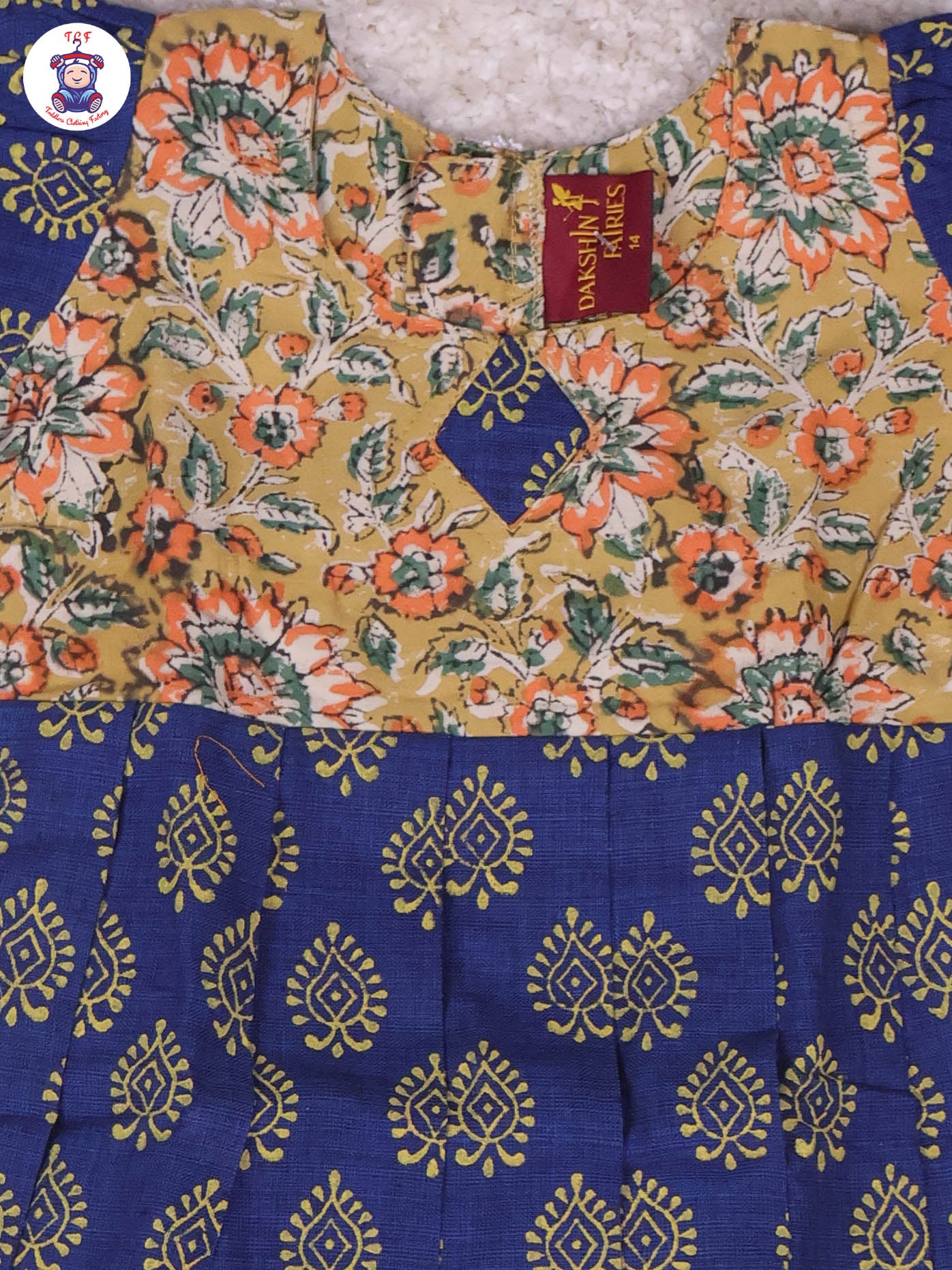 Mustard & Navy Blue - Girls Readymade Long Frock