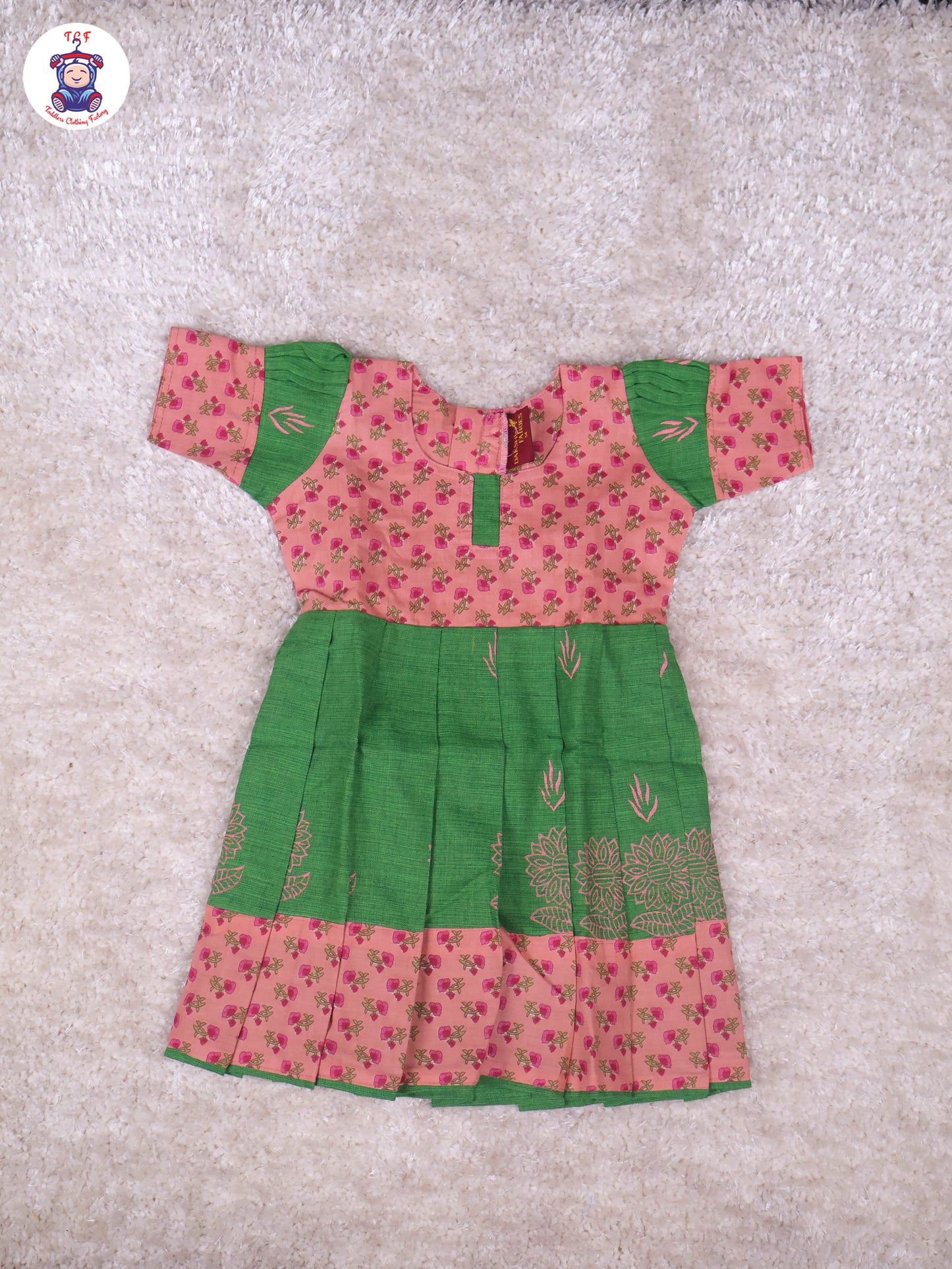 Onion Pink & Green Floral - Girls Readymade Long Frock