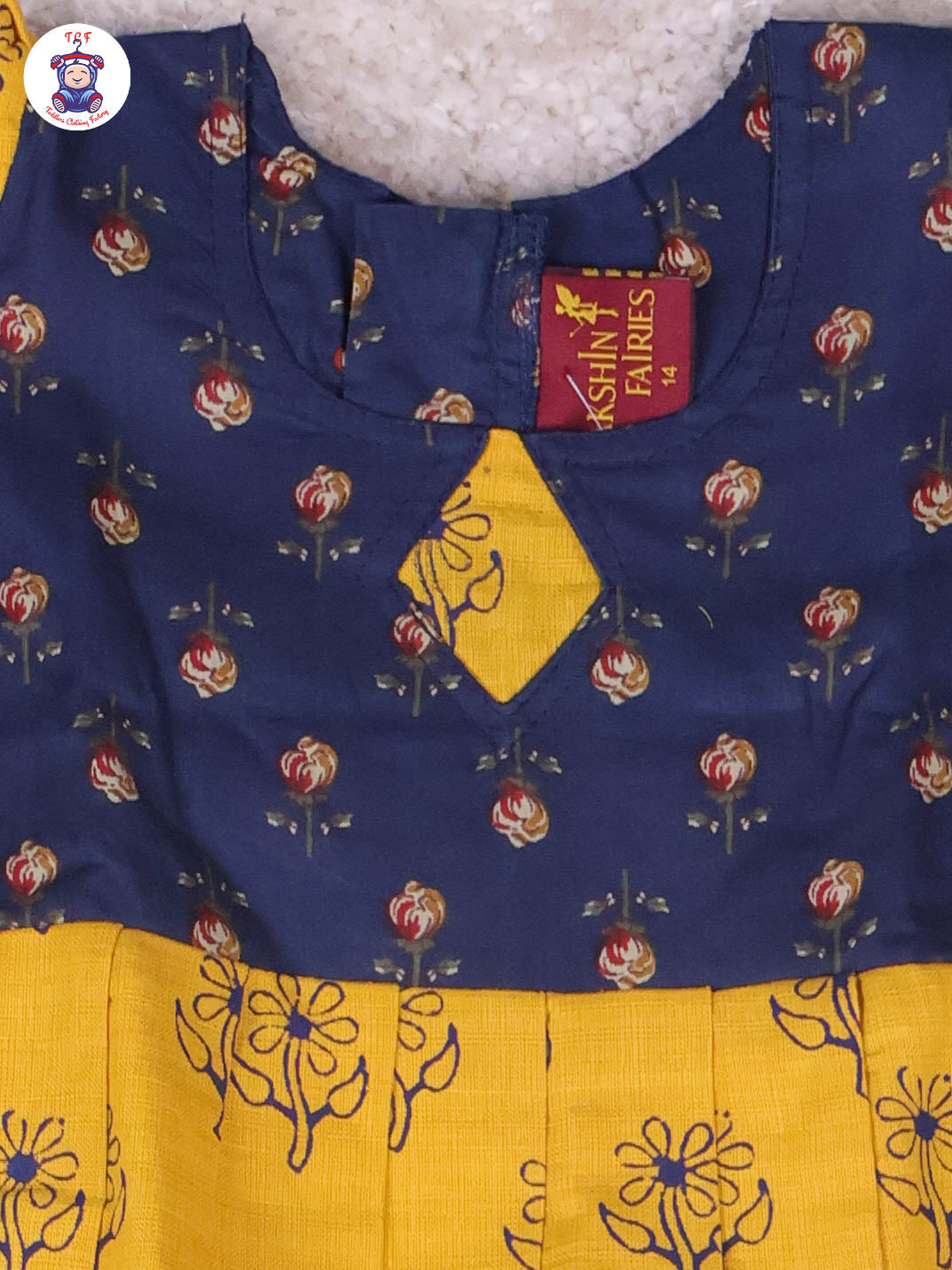 Royal Blue & Mustard Floral - Girls Readymade Long Frock