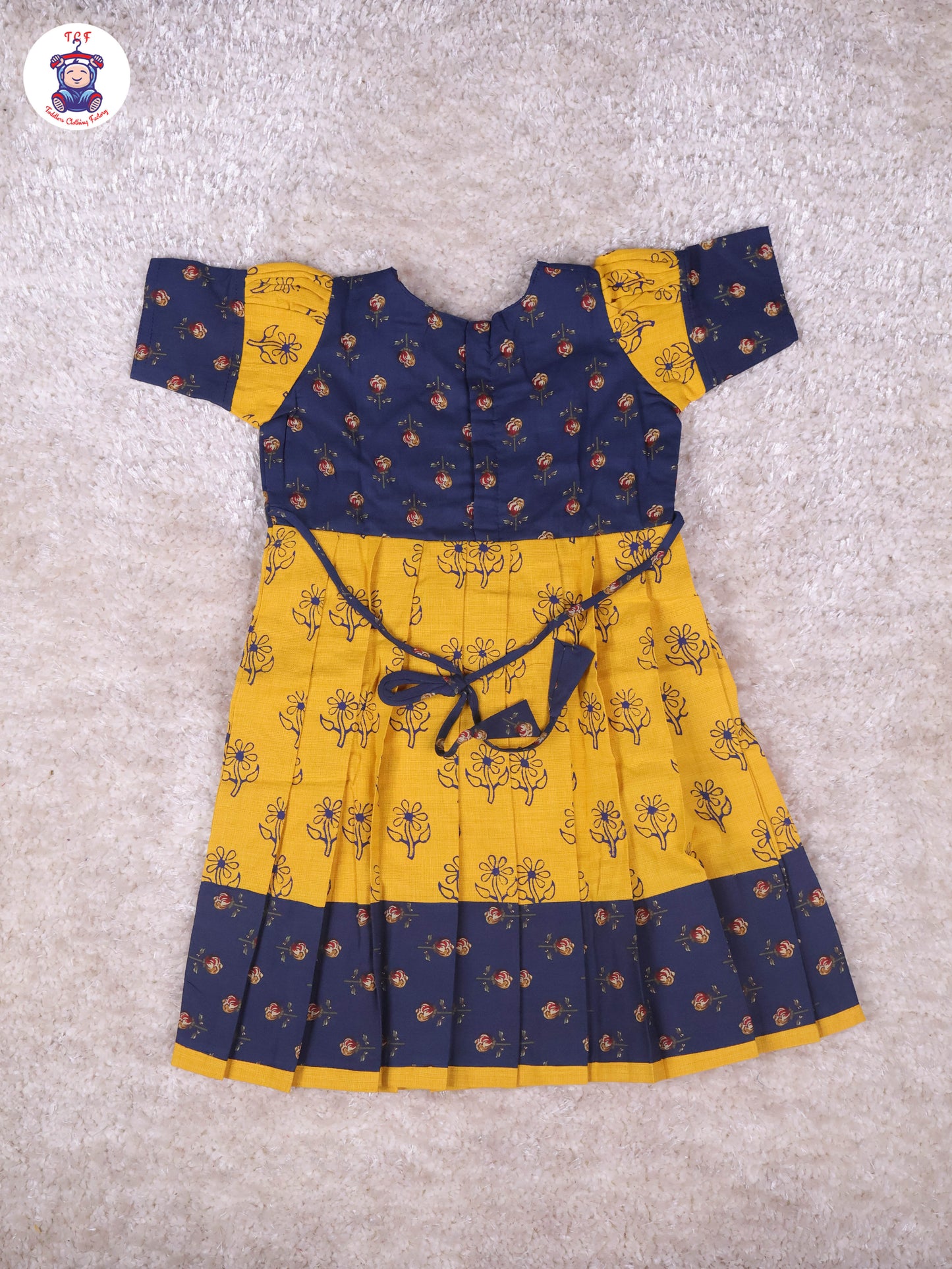 Royal Blue & Mustard Floral - Girls Readymade Long Frock