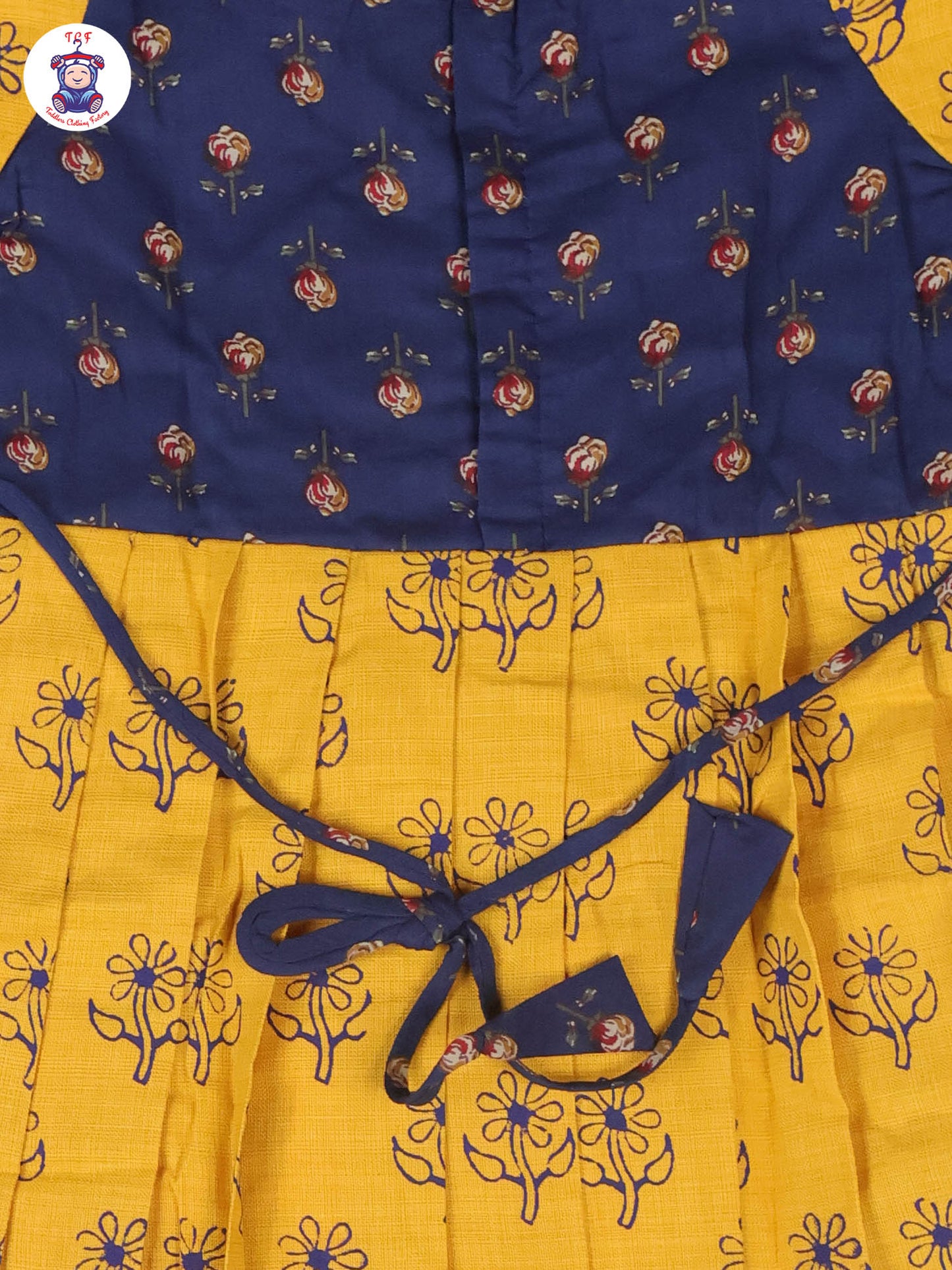 Royal Blue & Mustard Floral - Girls Readymade Long Frock