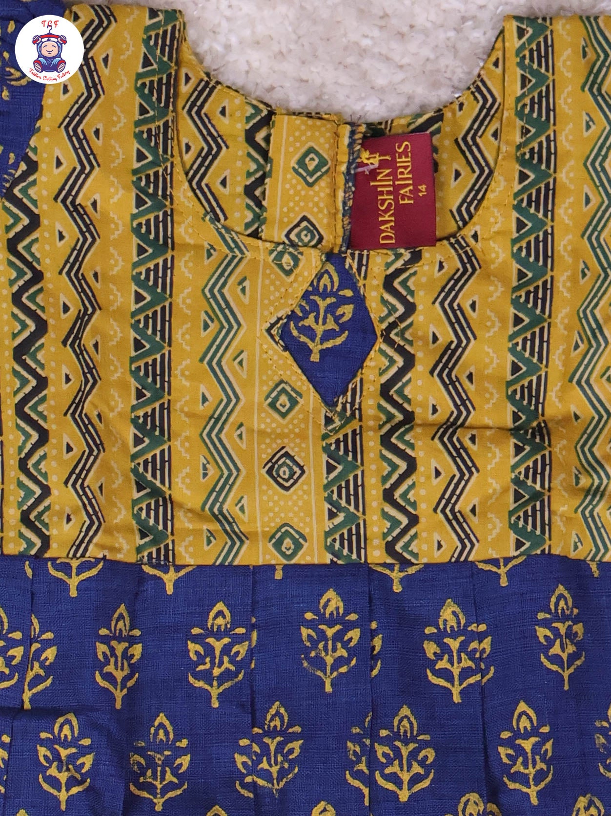 Mustard & Navy Blue - Girls Readymade Long Frock