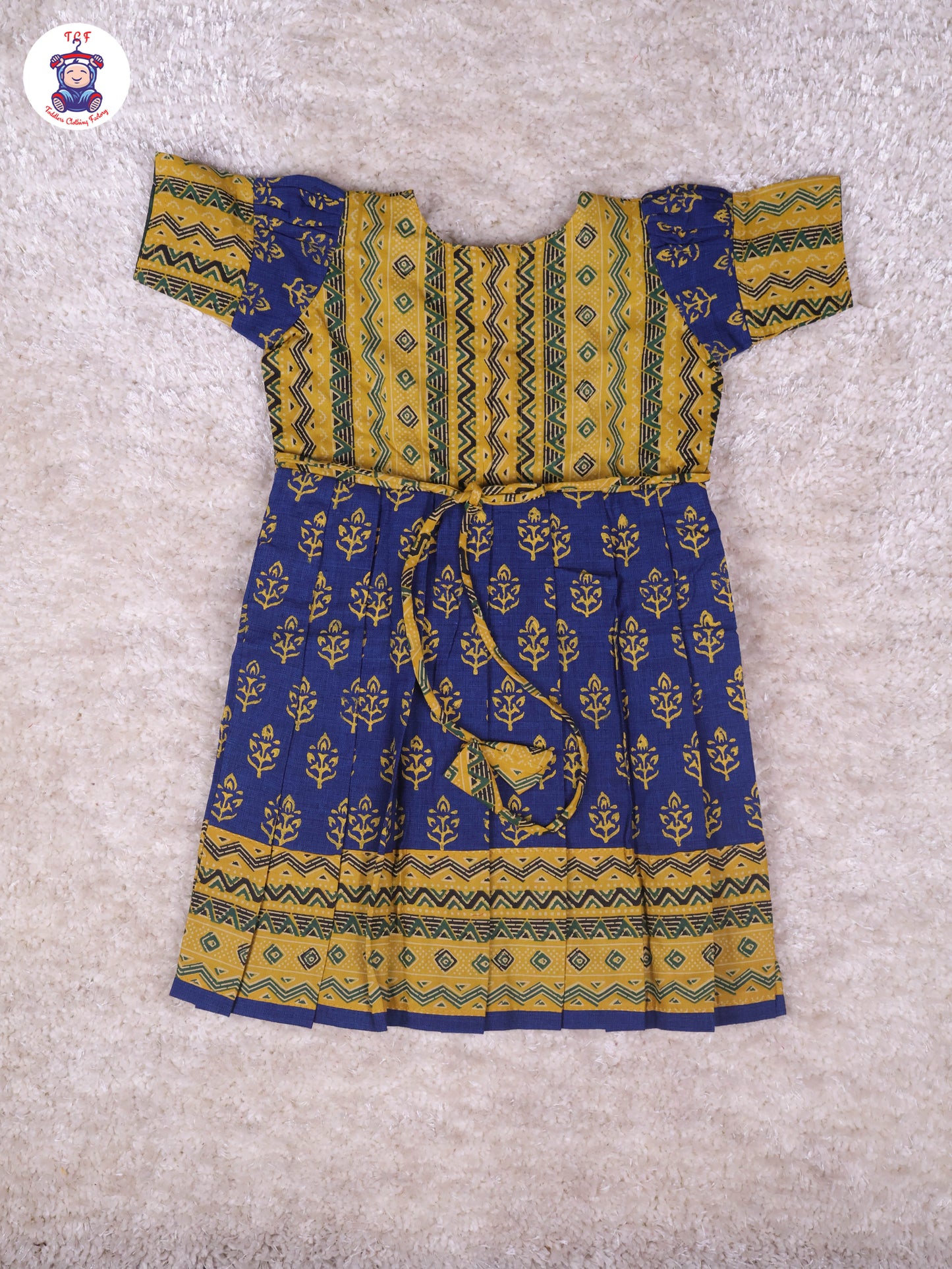 Mustard & Navy Blue - Girls Readymade Long Frock
