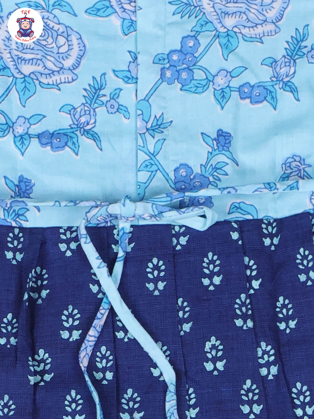Sky Blue & Dark Blue Floral - Girls Readymade Long Frock