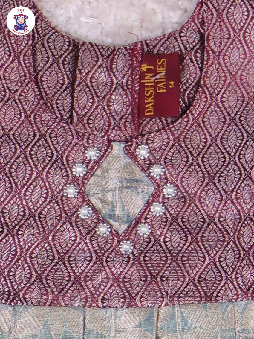 Maroon & Teal Blue - Girls Readymade Long Frock