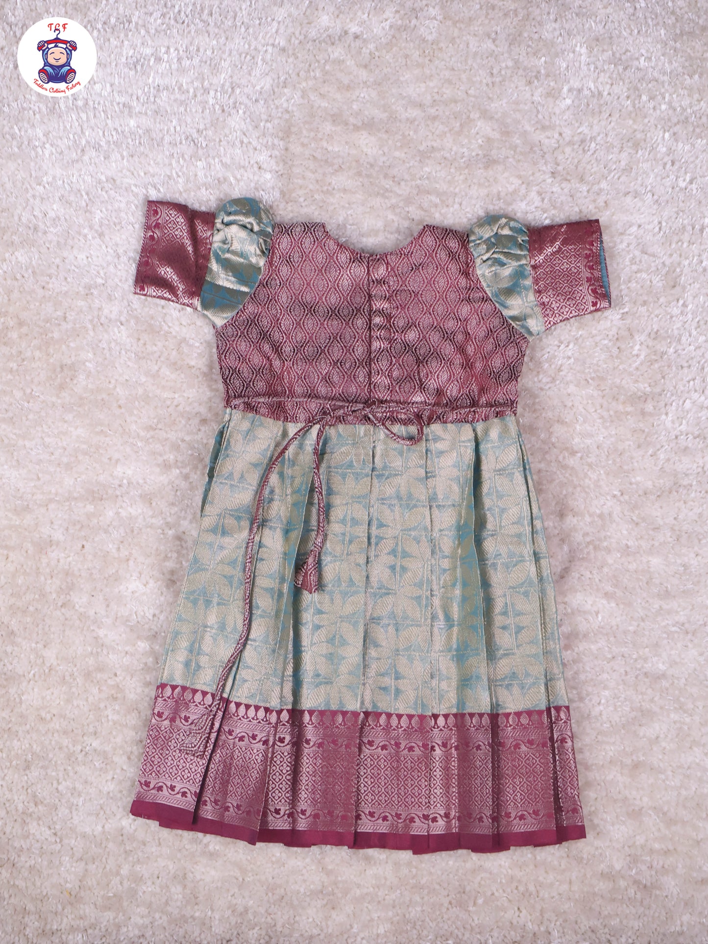 Maroon & Teal Blue - Girls Readymade Long Frock