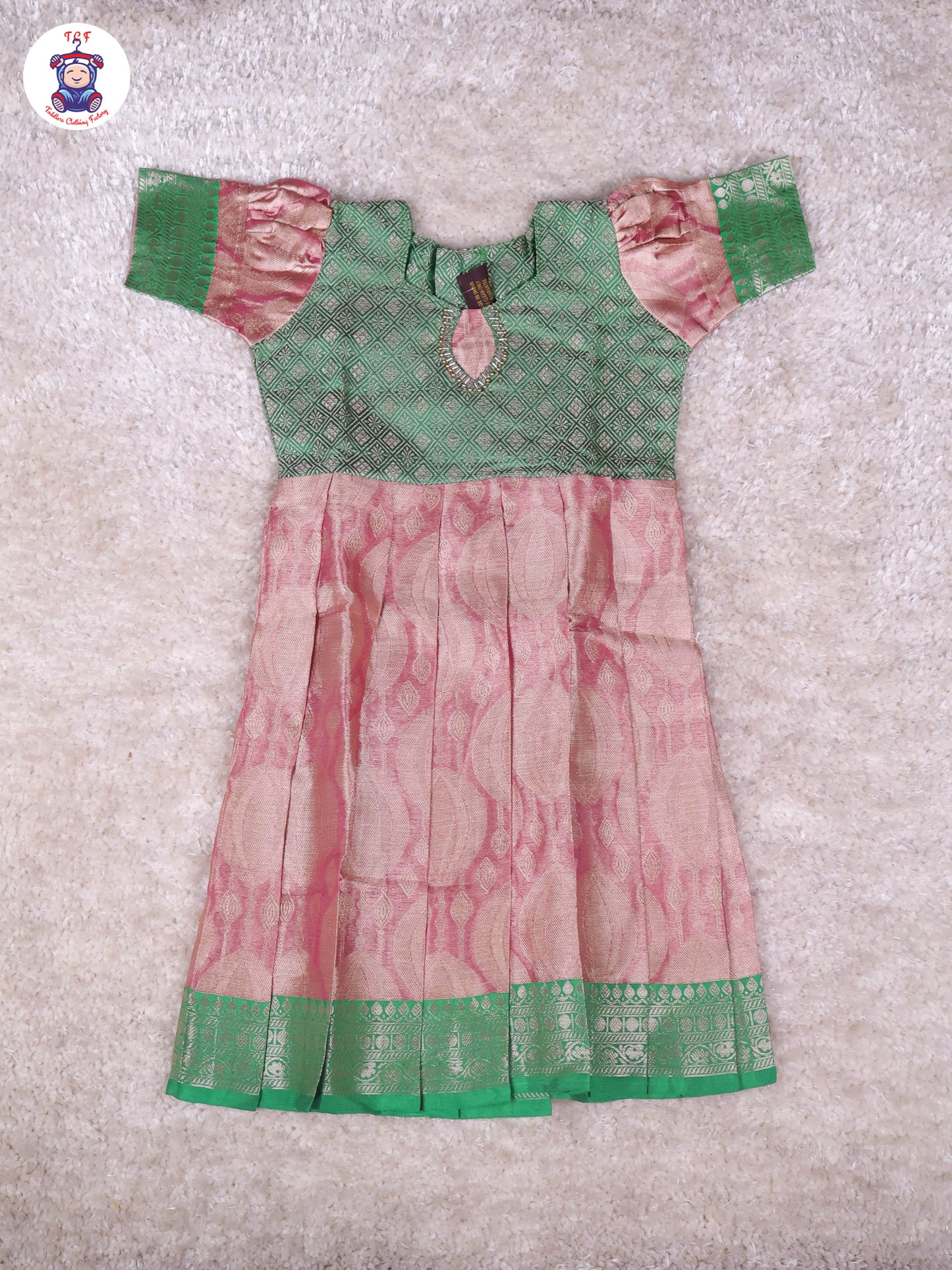 Green & Onion Pink - Girls Readymade Long Frock