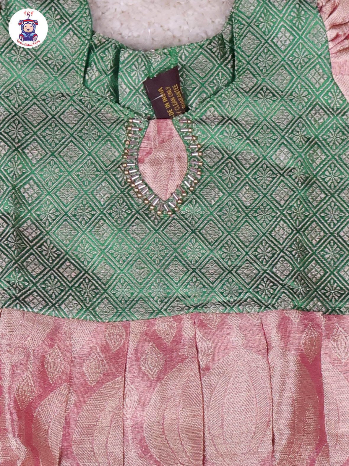 Green & Onion Pink - Girls Readymade Long Frock