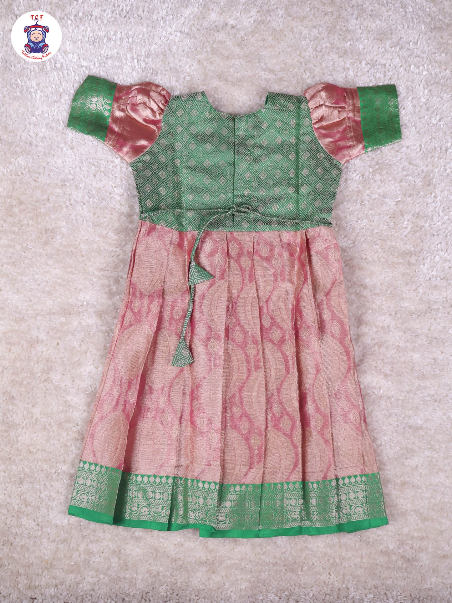 Green & Onion Pink - Girls Readymade Long Frock