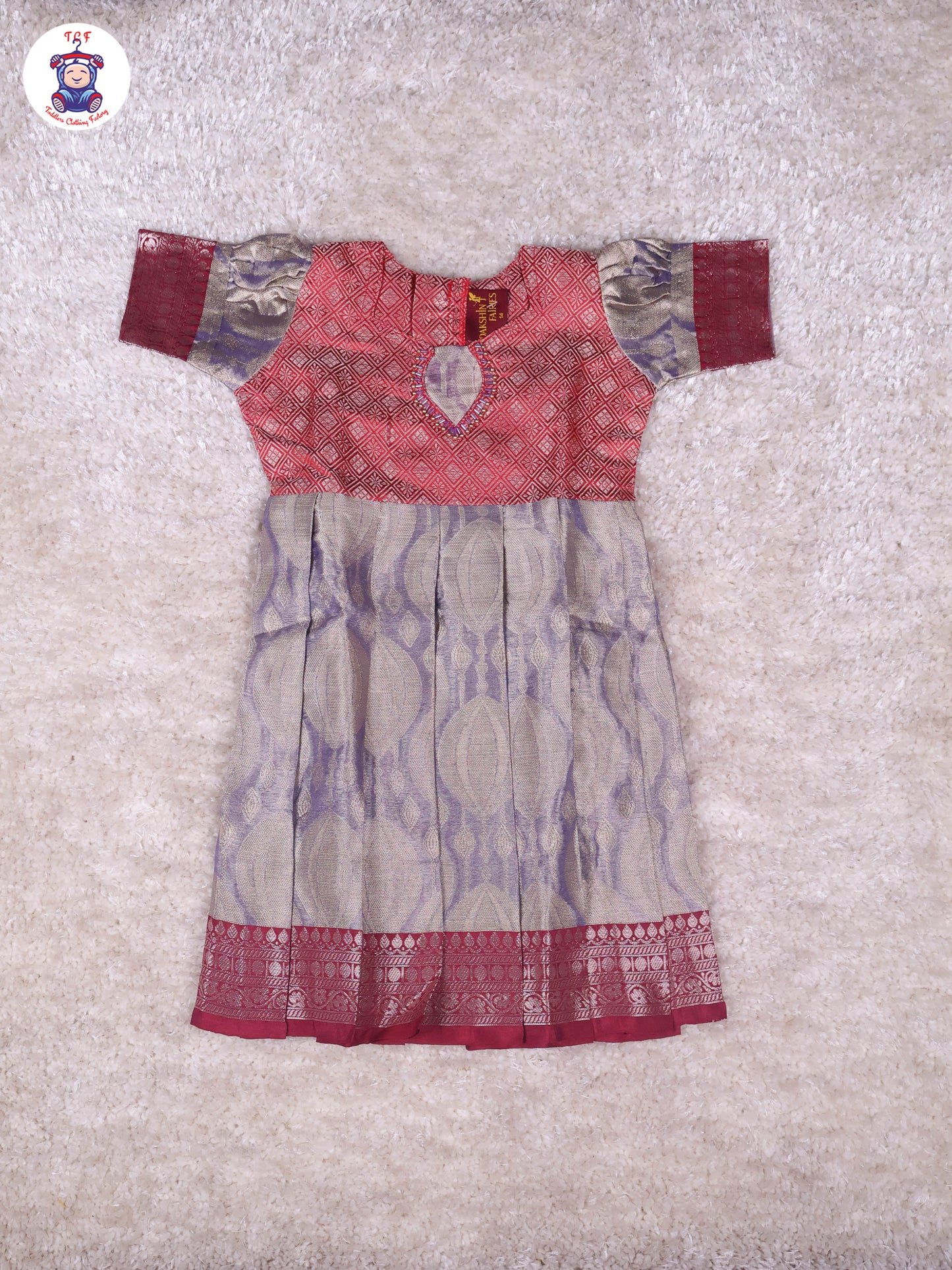 Red & Light Lavender - Girls Readymade Long Frock