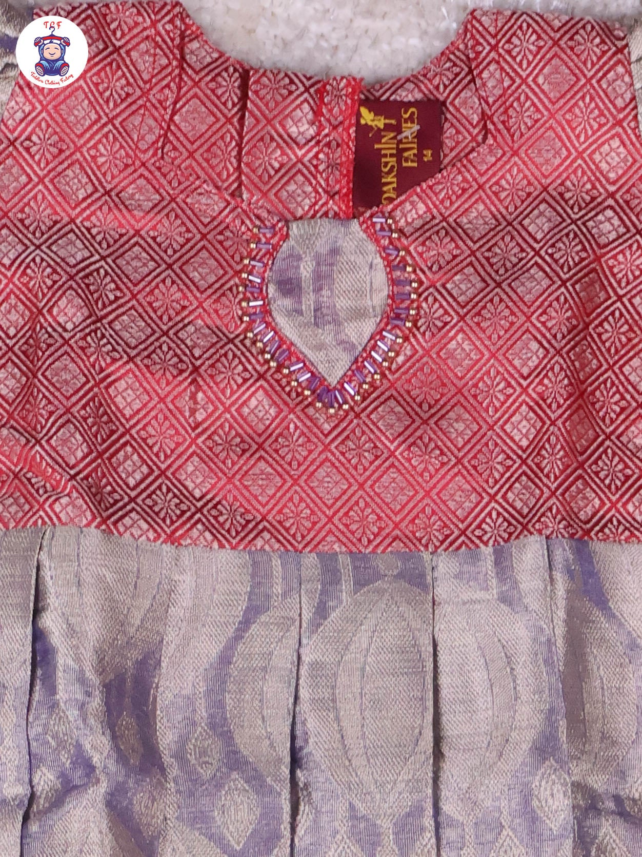 Red & Light Lavender - Girls Readymade Long Frock
