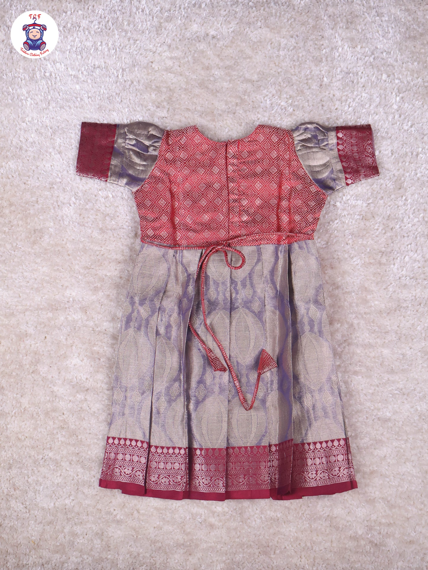 Red & Light Lavender - Girls Readymade Long Frock