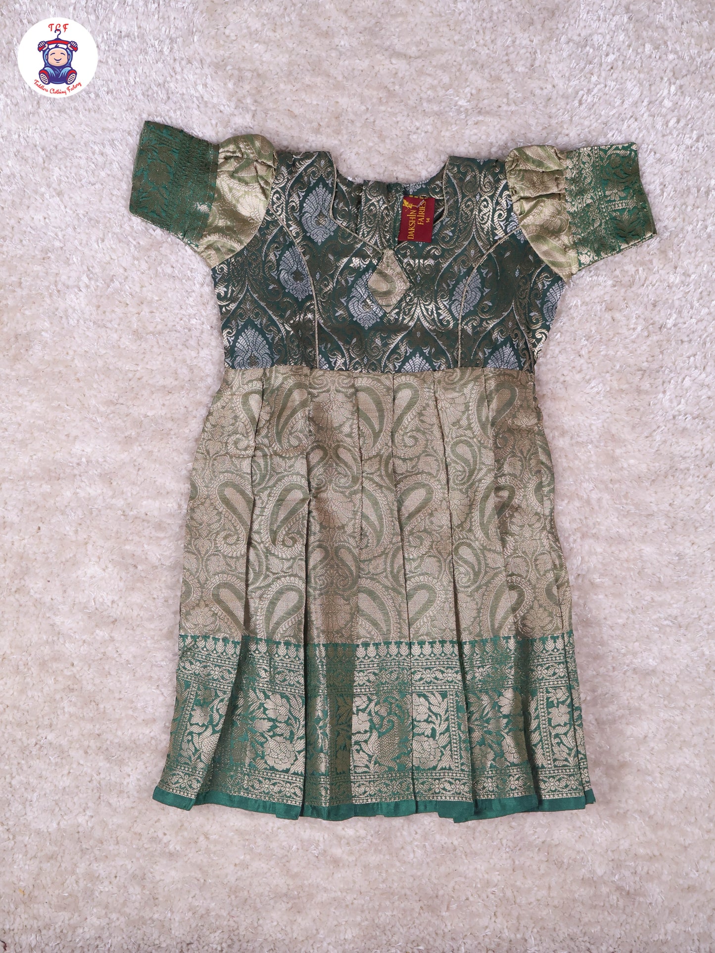 Green & Gold - Girls Readymade Long Frock
