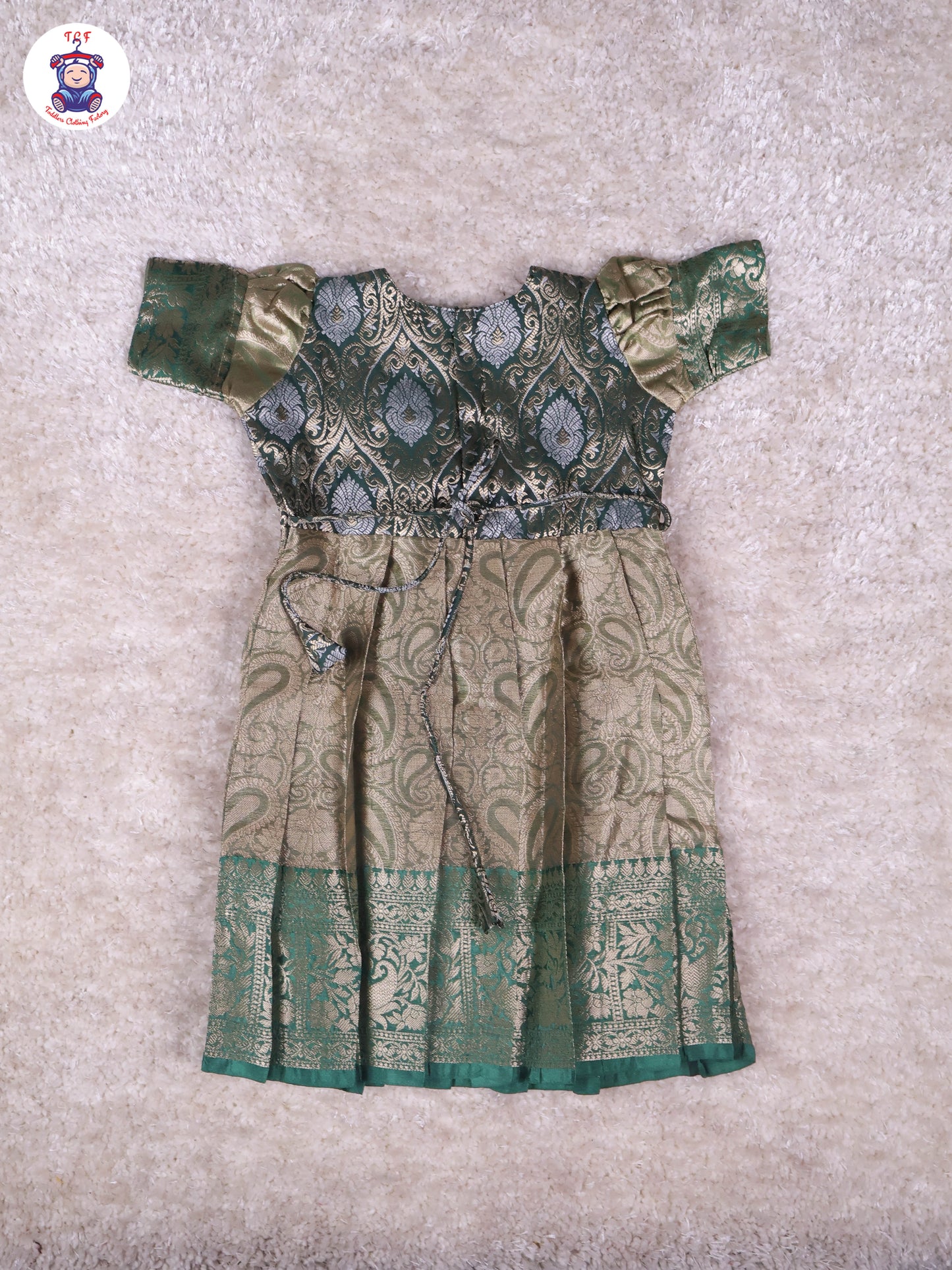 Green & Gold - Girls Readymade Long Frock