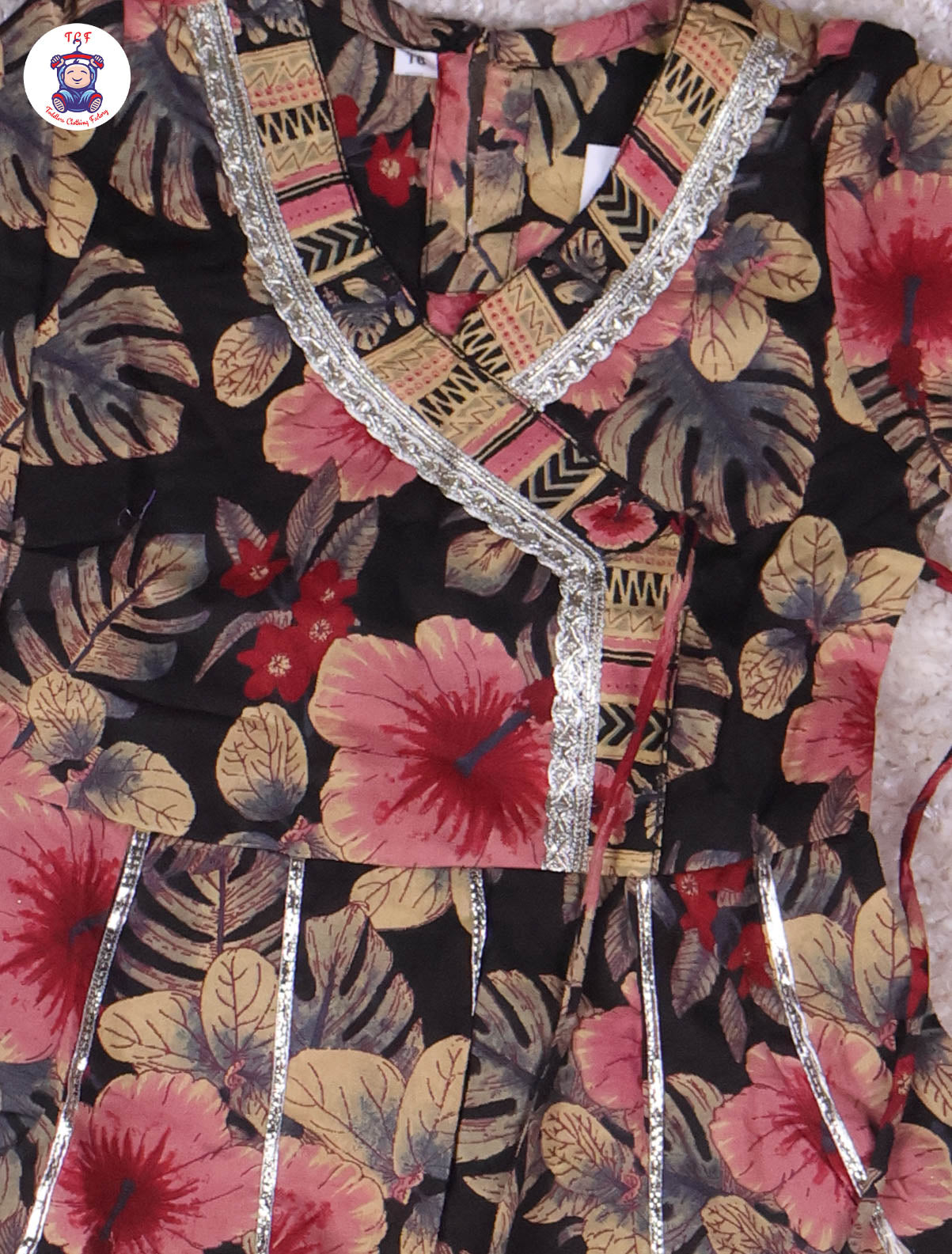 Black - Floral Printed Anarkali Kurti With Pants