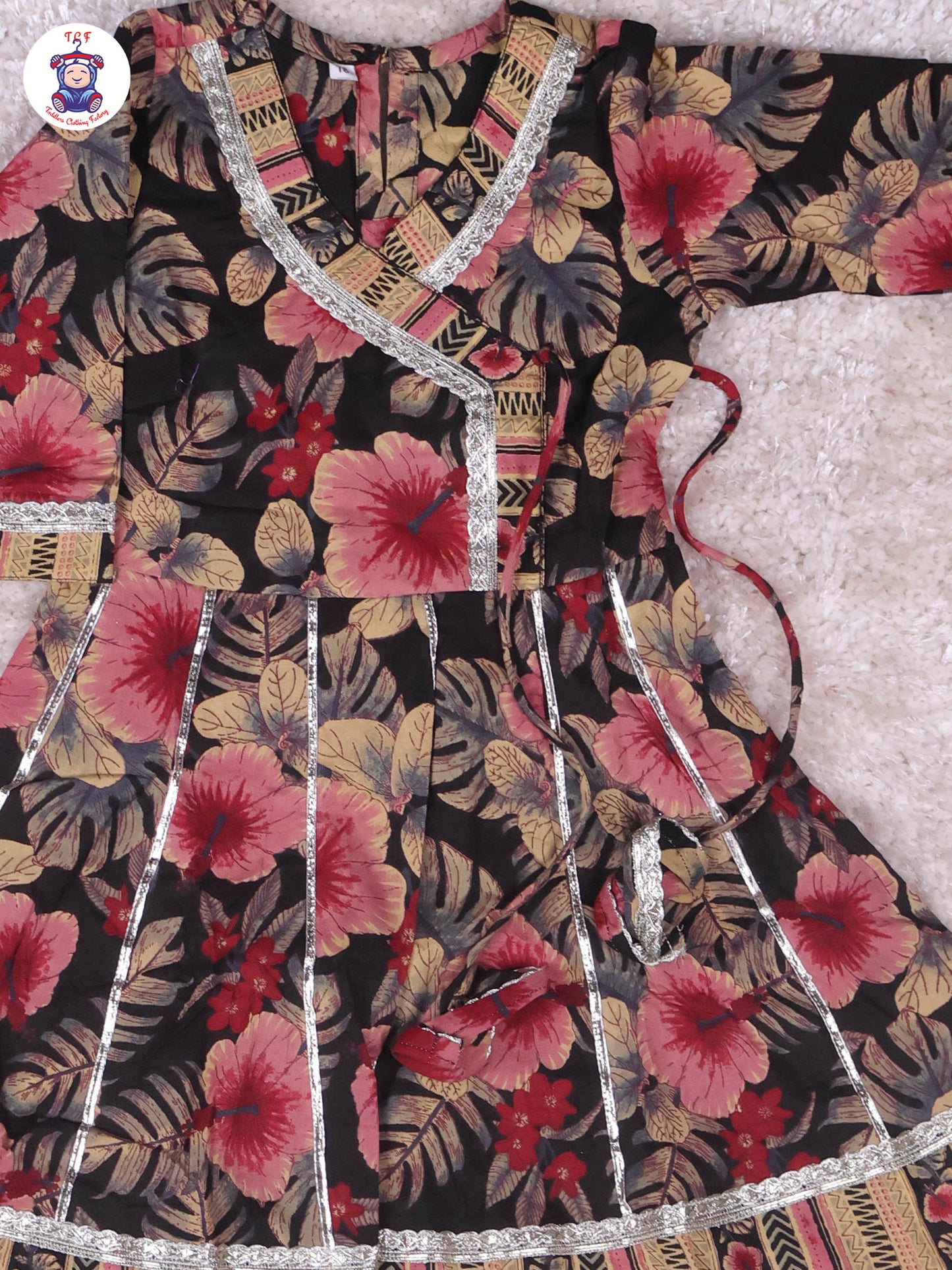 Black - Floral Printed Anarkali Kurti With Pants