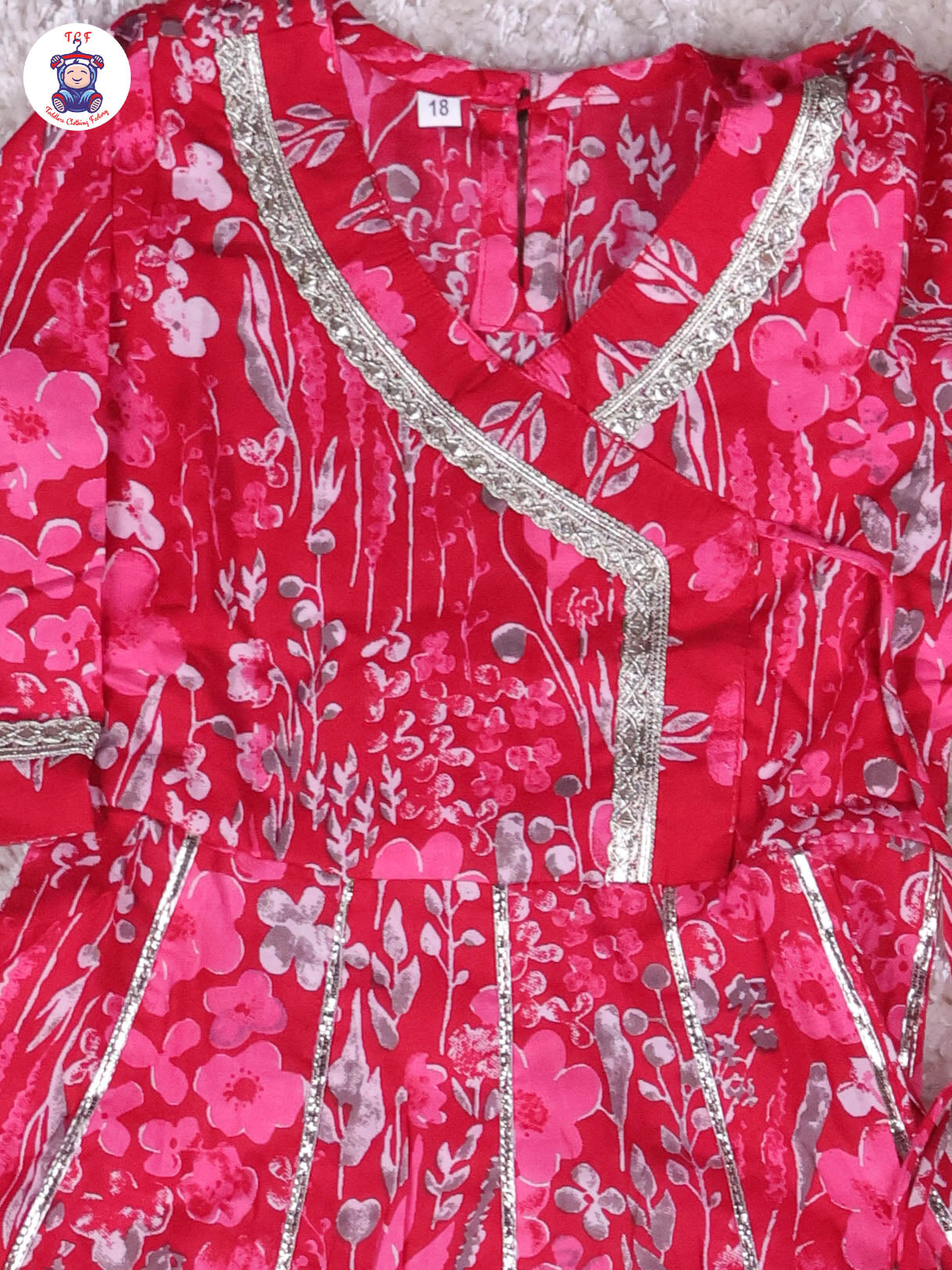 Pink - Floral Printed Anarkali Kurti With Pants