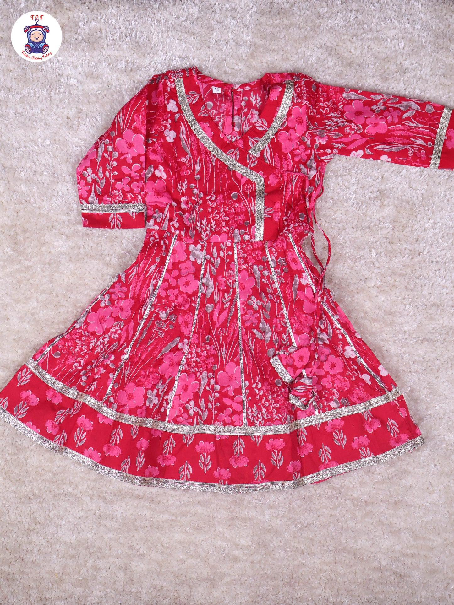 Pink - Floral Printed Anarkali Kurti With Pants