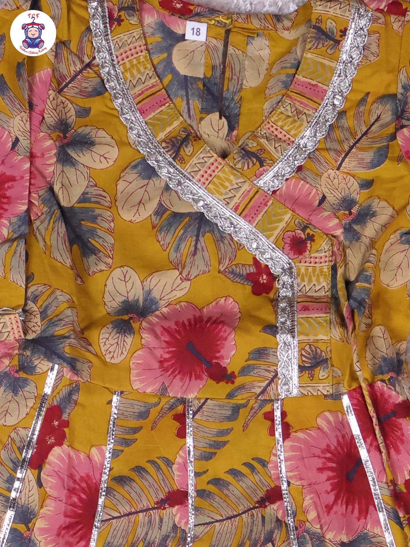 Mustard - Floral Printed Anarkali Kurti With Pants