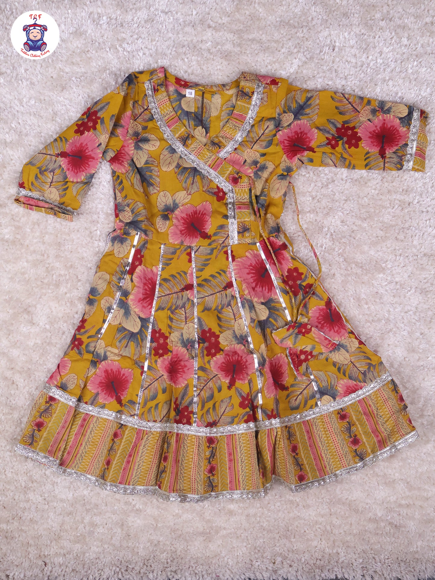 Mustard - Floral Printed Anarkali Kurti With Pants