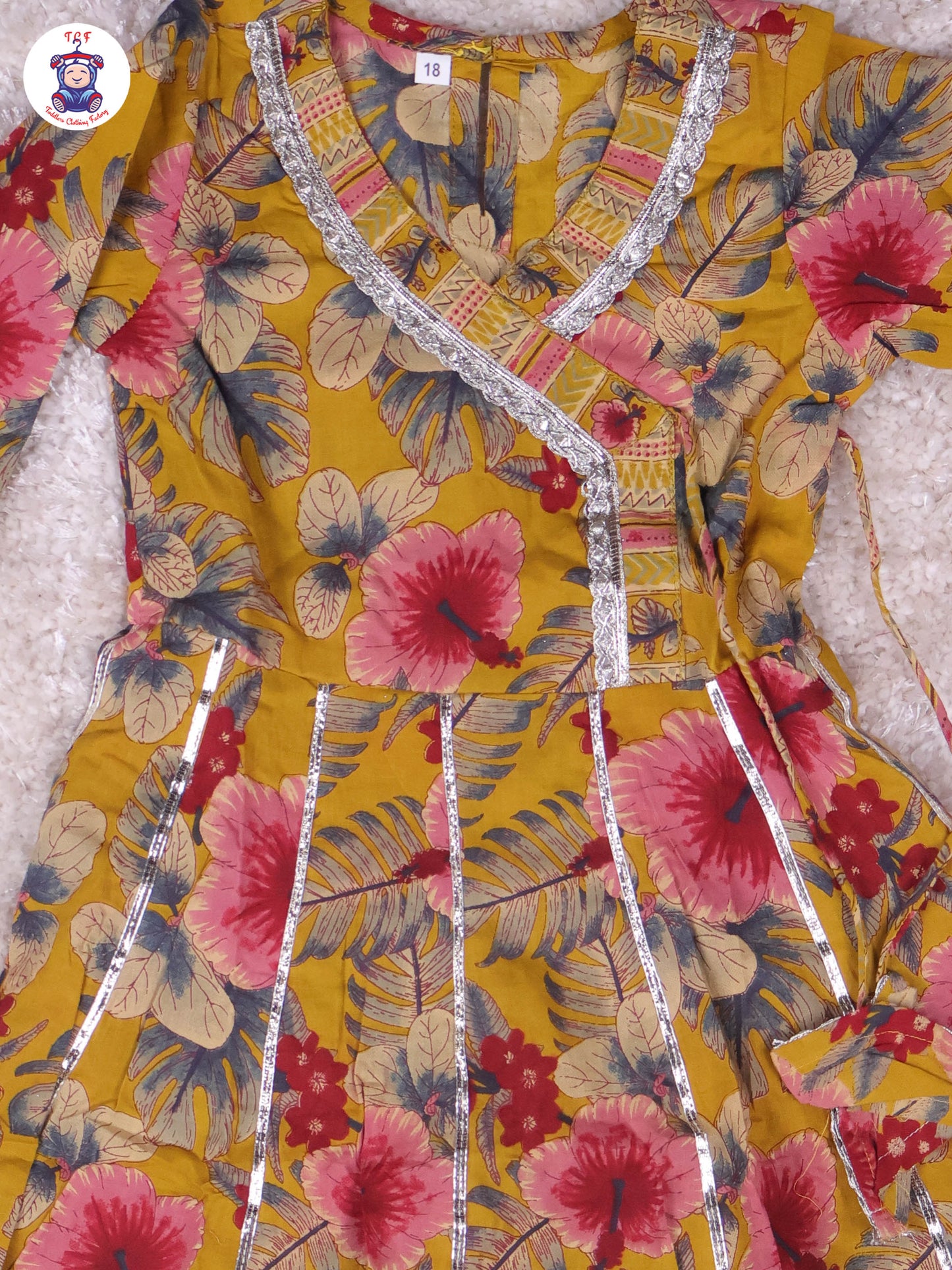 Mustard - Floral Printed Anarkali Kurti With Pants