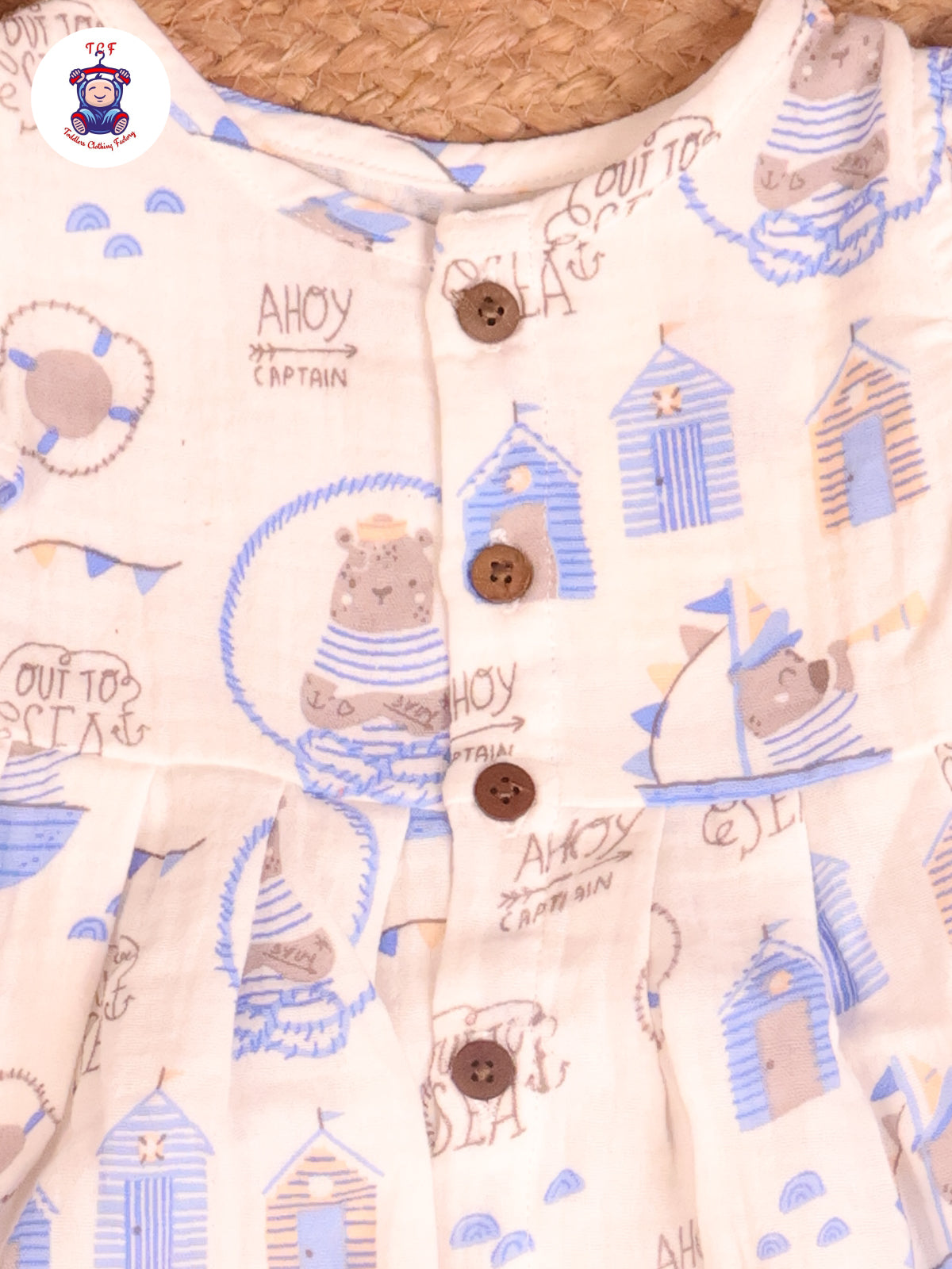 Blue Bear - Girls Readymade Muslin Frocks