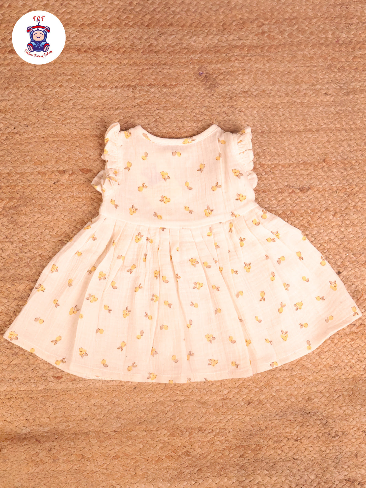 Cream & Yellow Fruit - Girls Readymade Muslin Frocks
