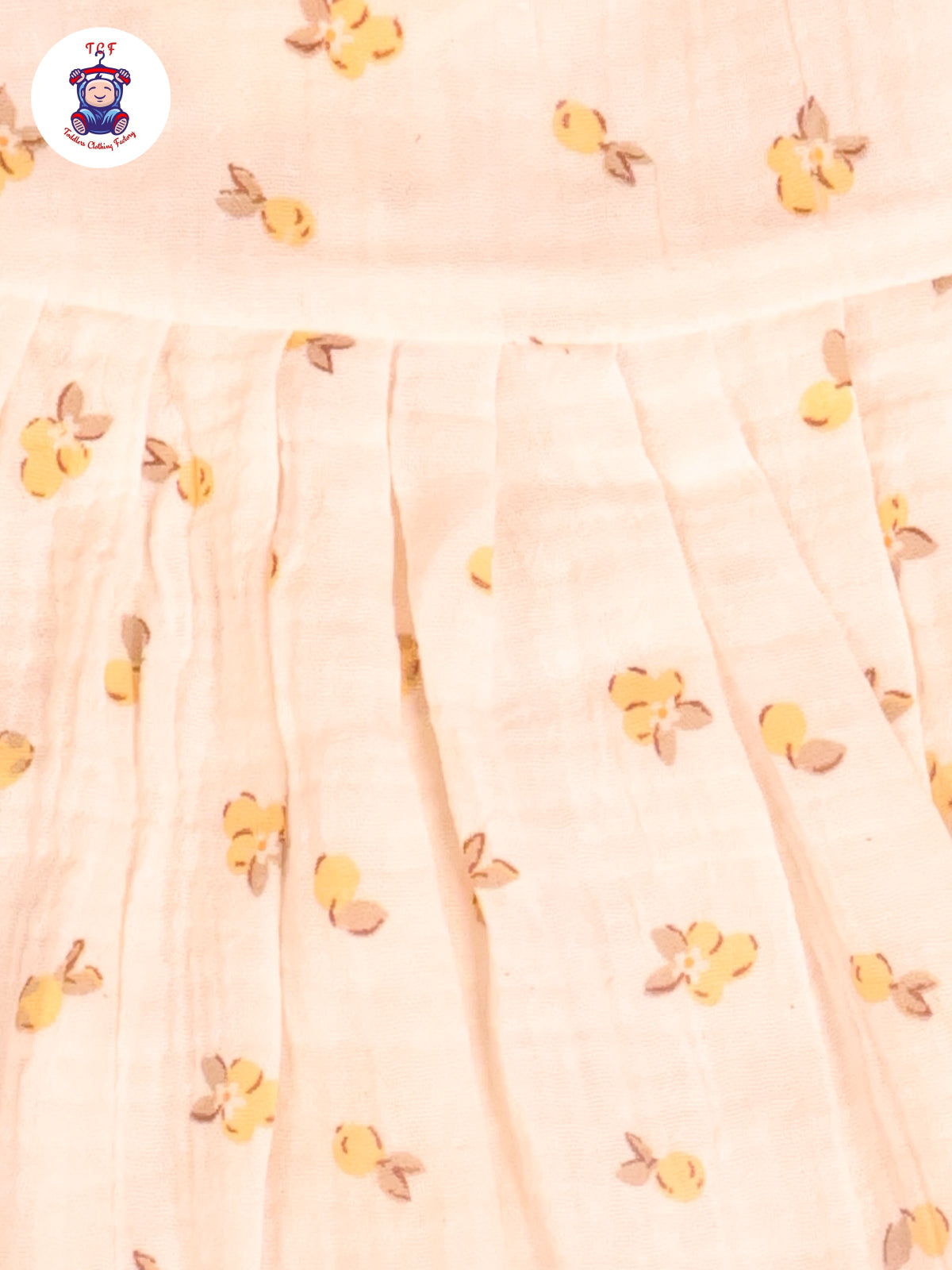 Cream & Yellow Fruit - Girls Readymade Muslin Frocks
