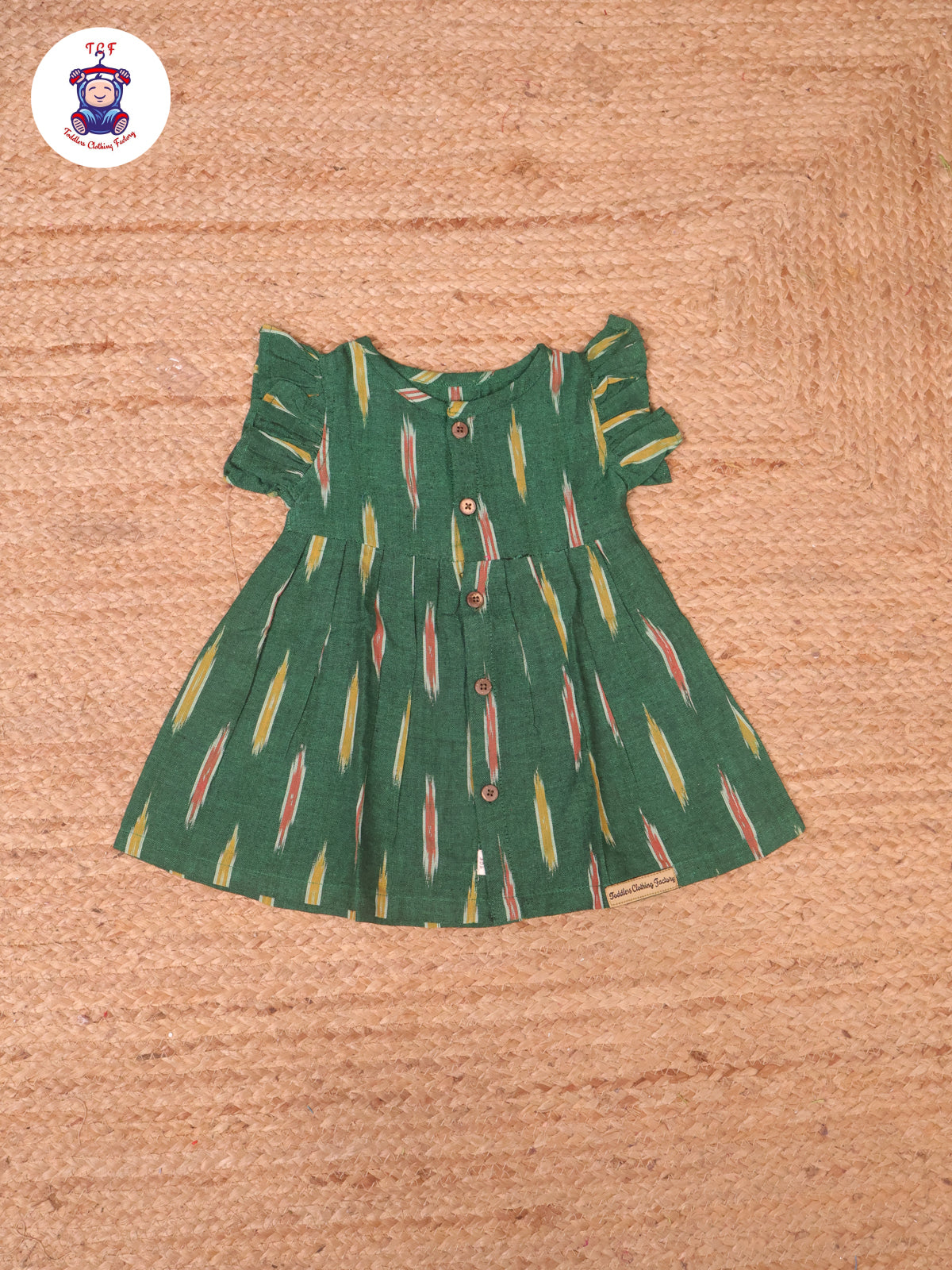 Dark Green - Girls Readymade Ikat Frocks