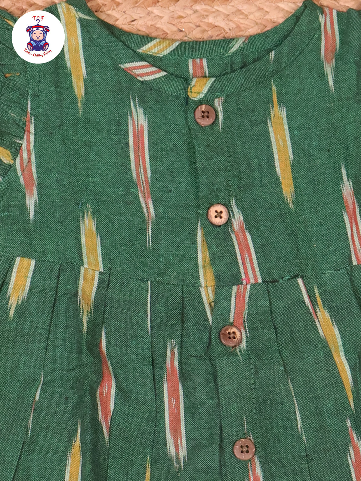 Dark Green - Girls Readymade Ikat Frocks