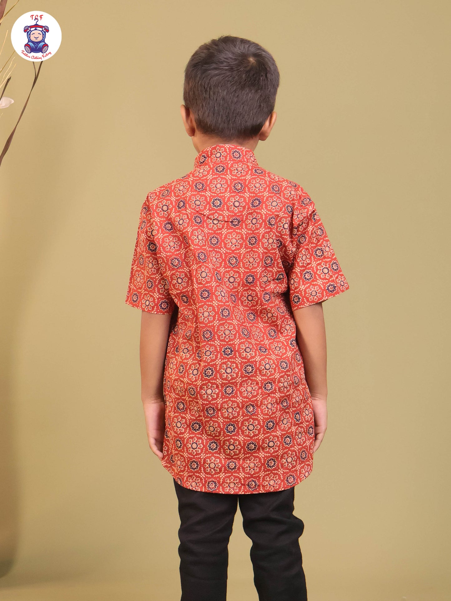 Brown - Boys Printed Short Kurta