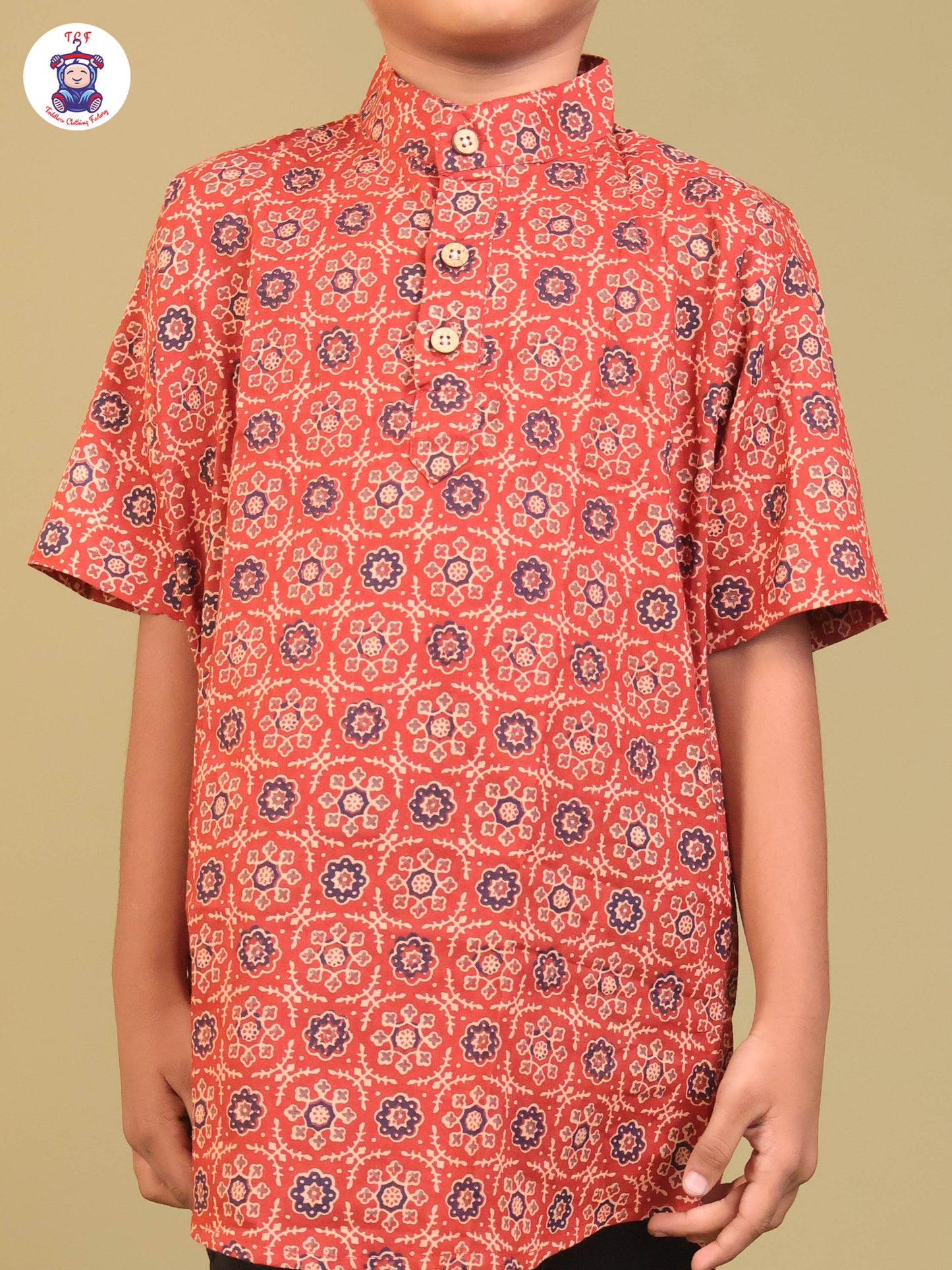 Brown - Boys Printed Short Kurta