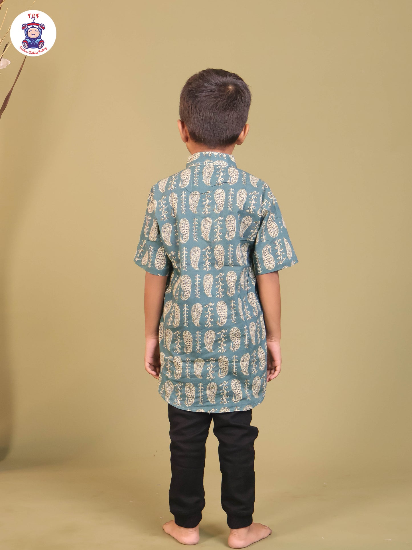 Teal Blue - Boys Printed Short Kurta