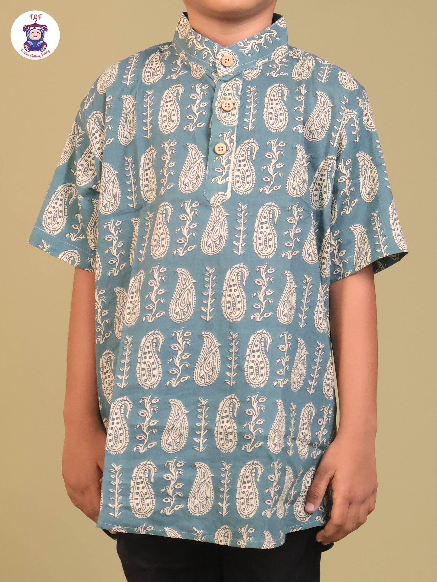Teal Blue - Boys Printed Short Kurta