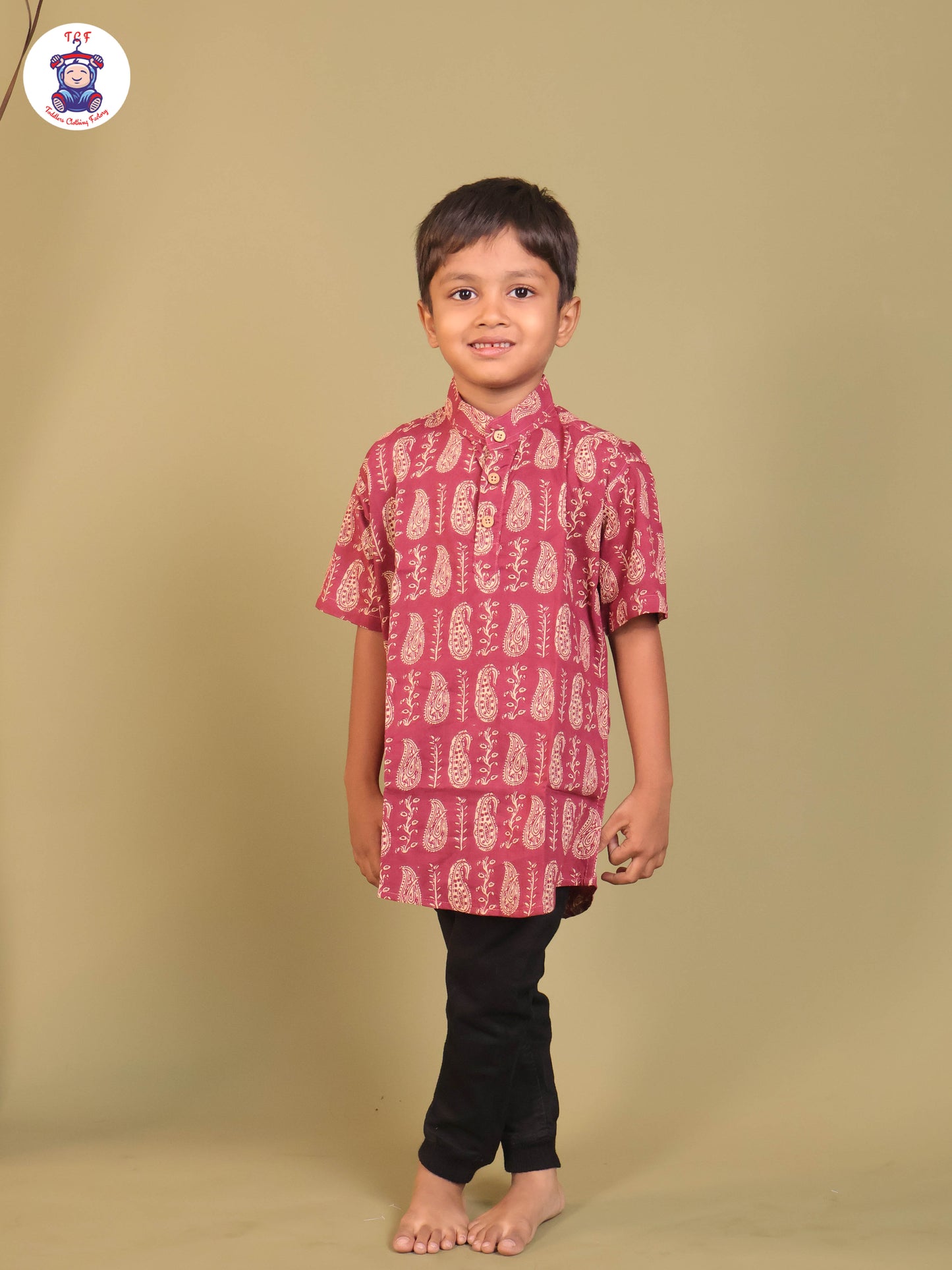 Pink - Boys Printed Short Kurta