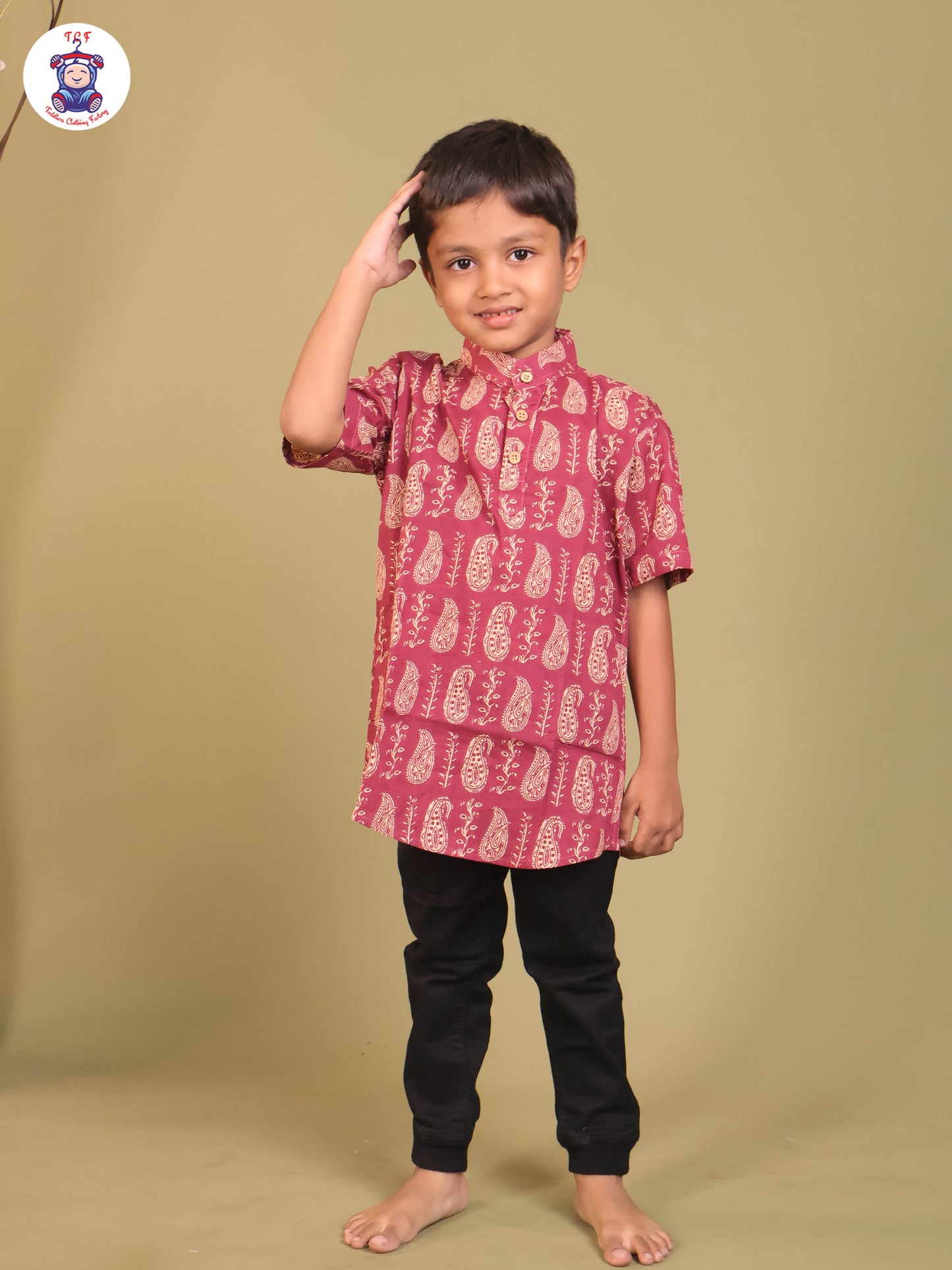 Pink - Boys Printed Short Kurta