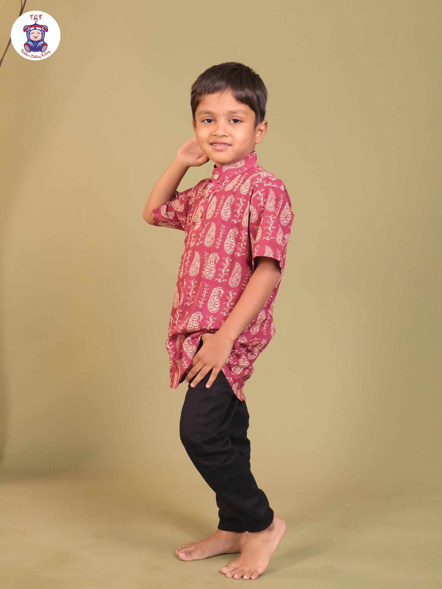 Pink - Boys Printed Short Kurta