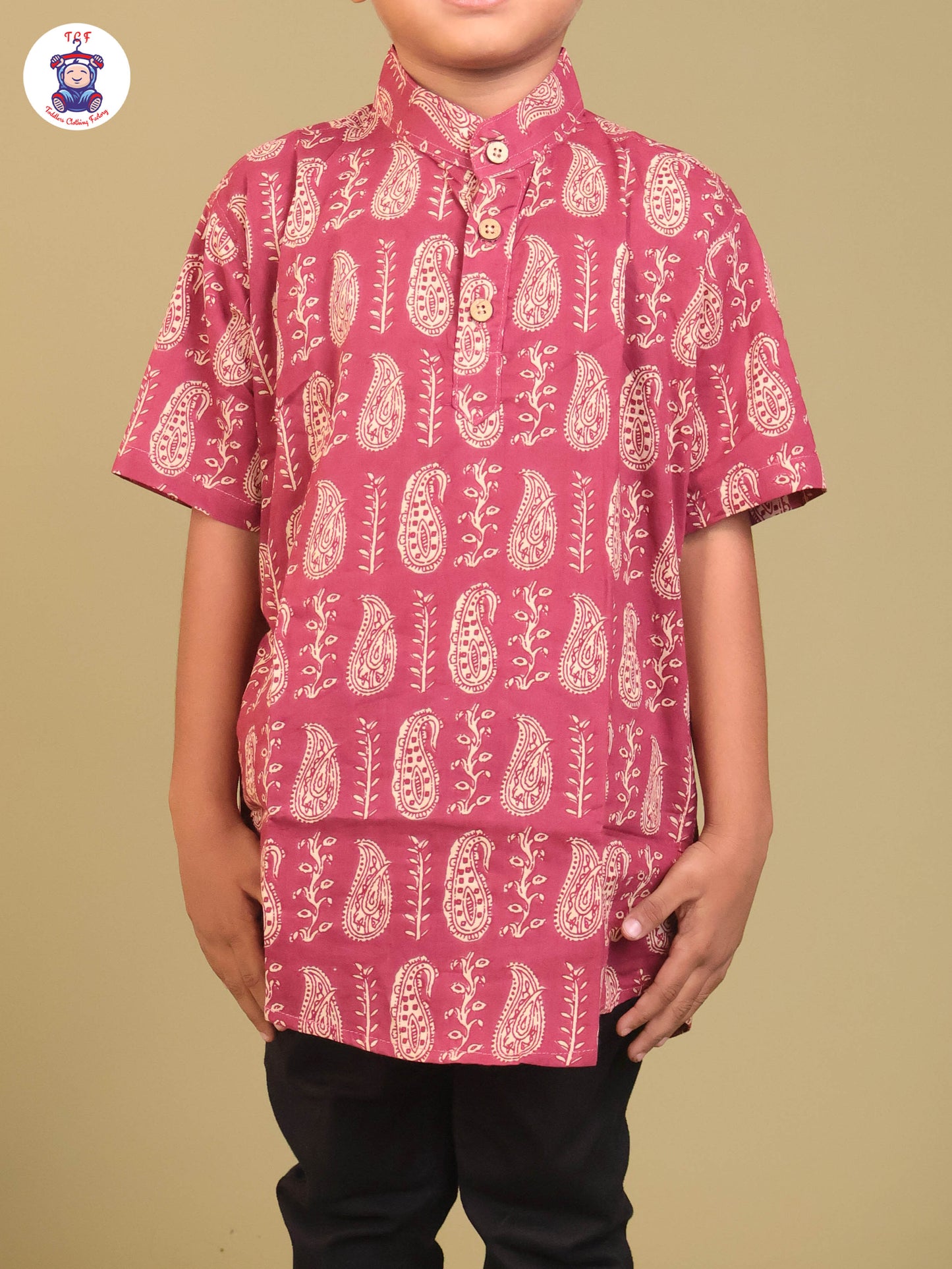 Pink - Boys Printed Short Kurta
